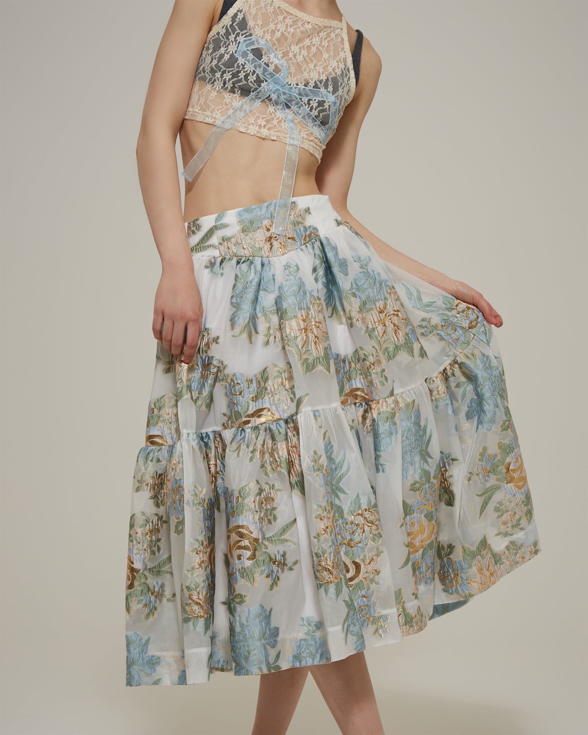 Gold jacquard corset skirt