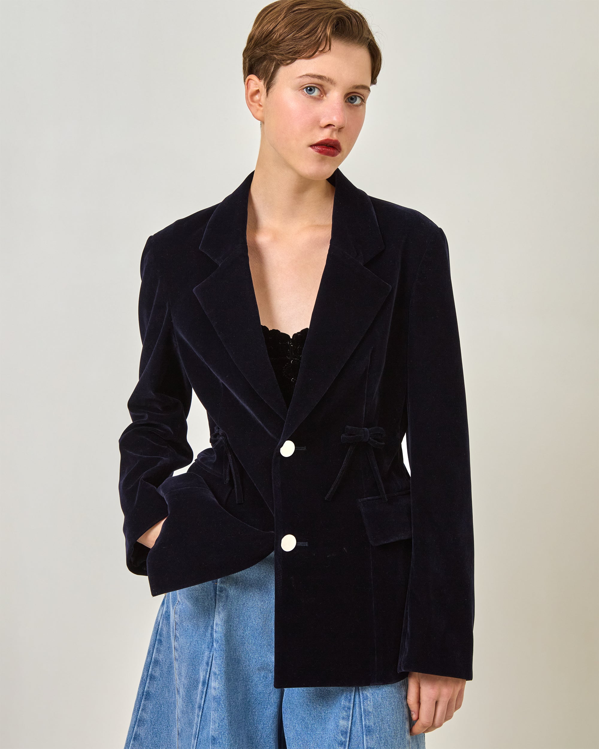 Ribbon velvet jacket