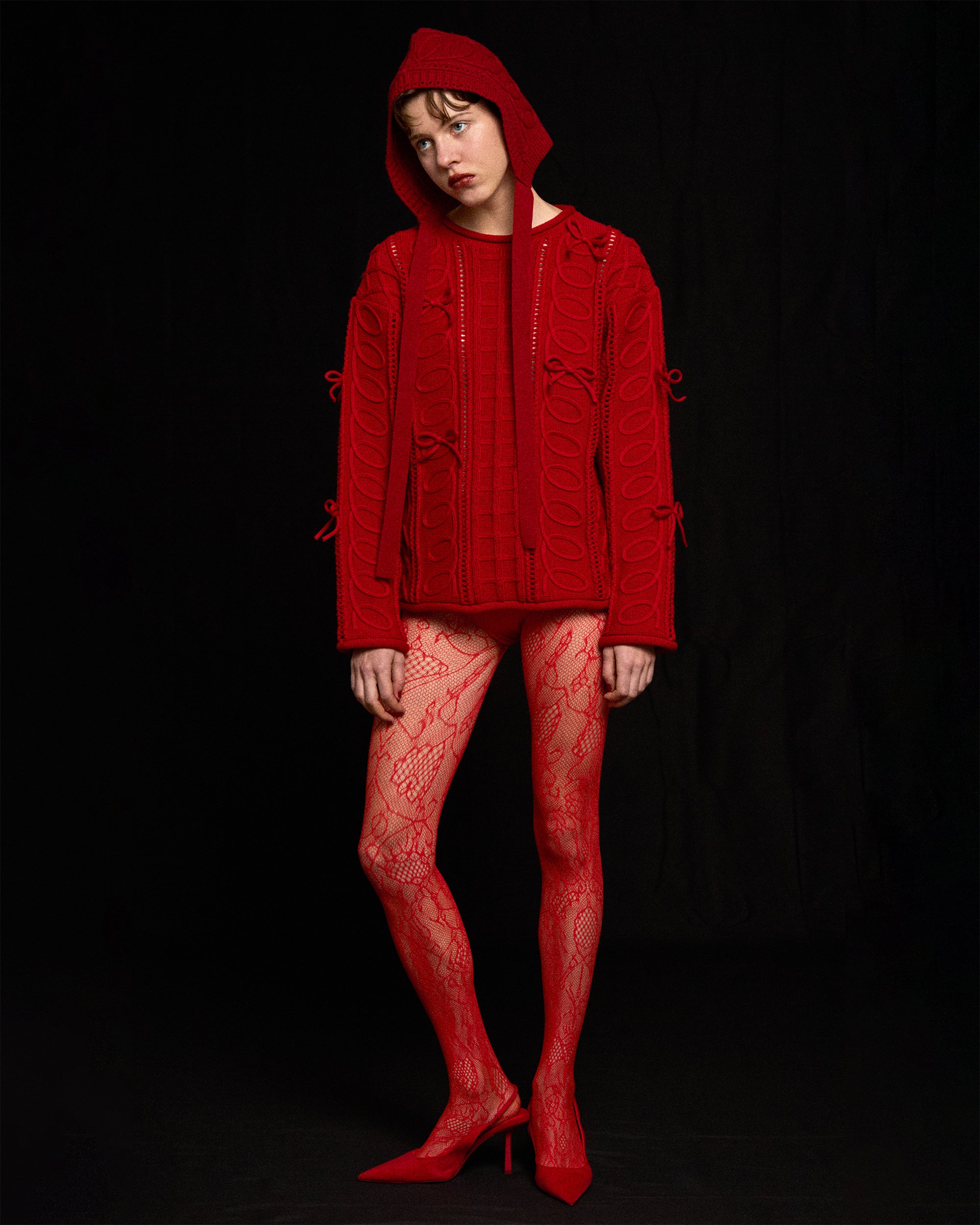 POPPY KURUKURU RIBBON LOOSE KNIT 黒 Kurukuru ribbon loose knit (black)