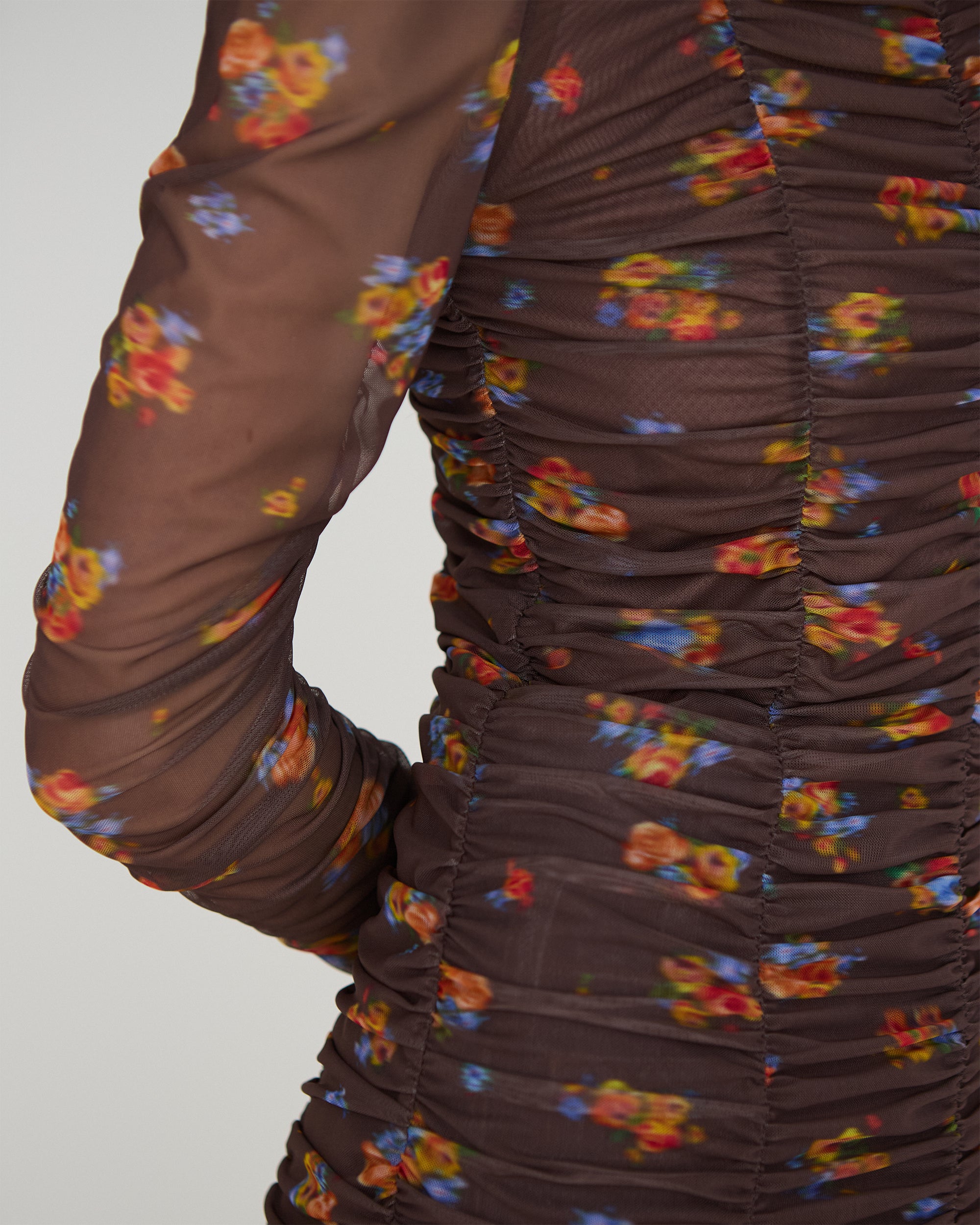 Brown bouquet gathered dress