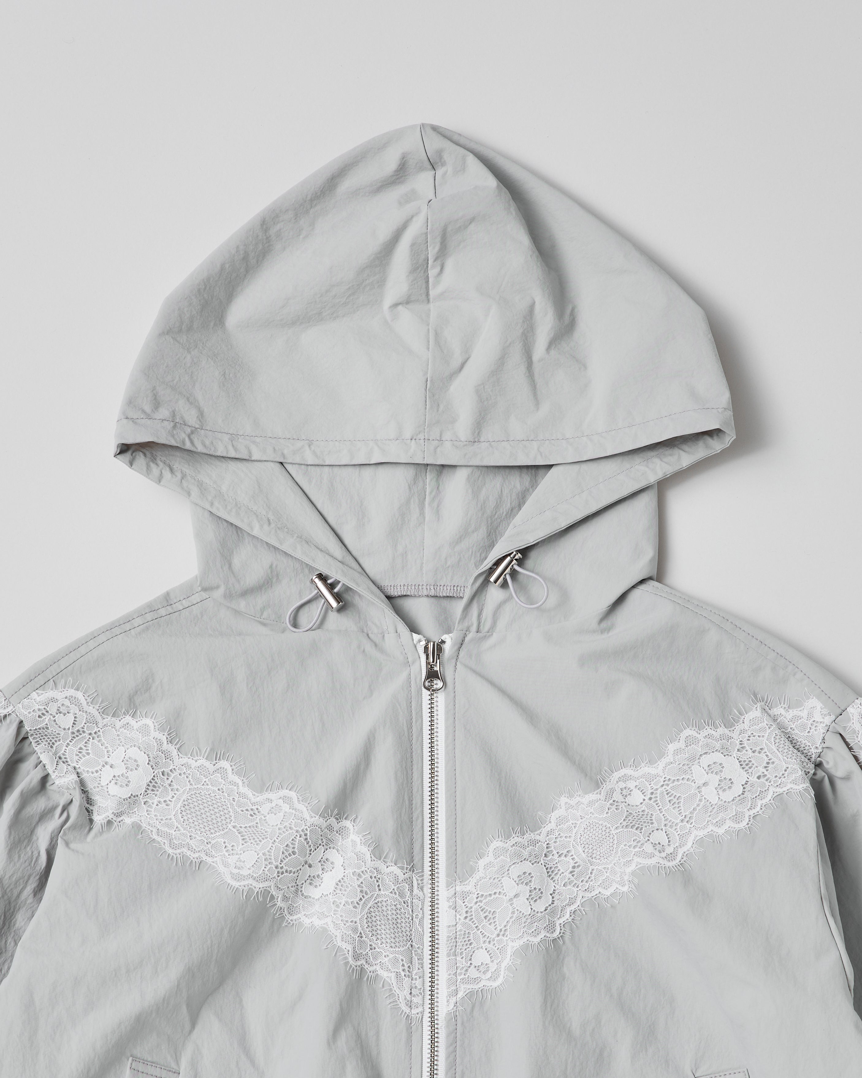 Lace nylon short hoodie