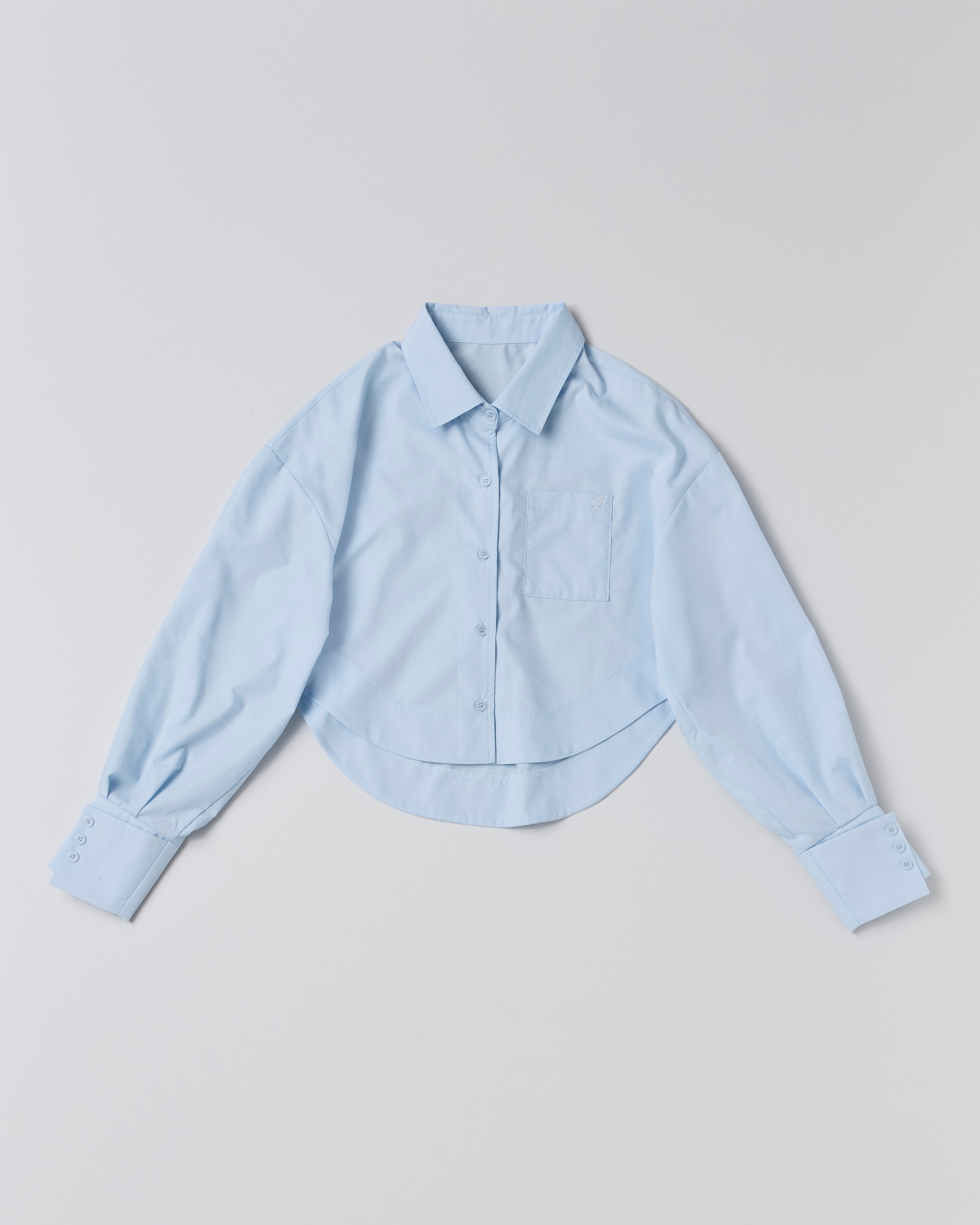 Curved hemline short shirt (light blue)