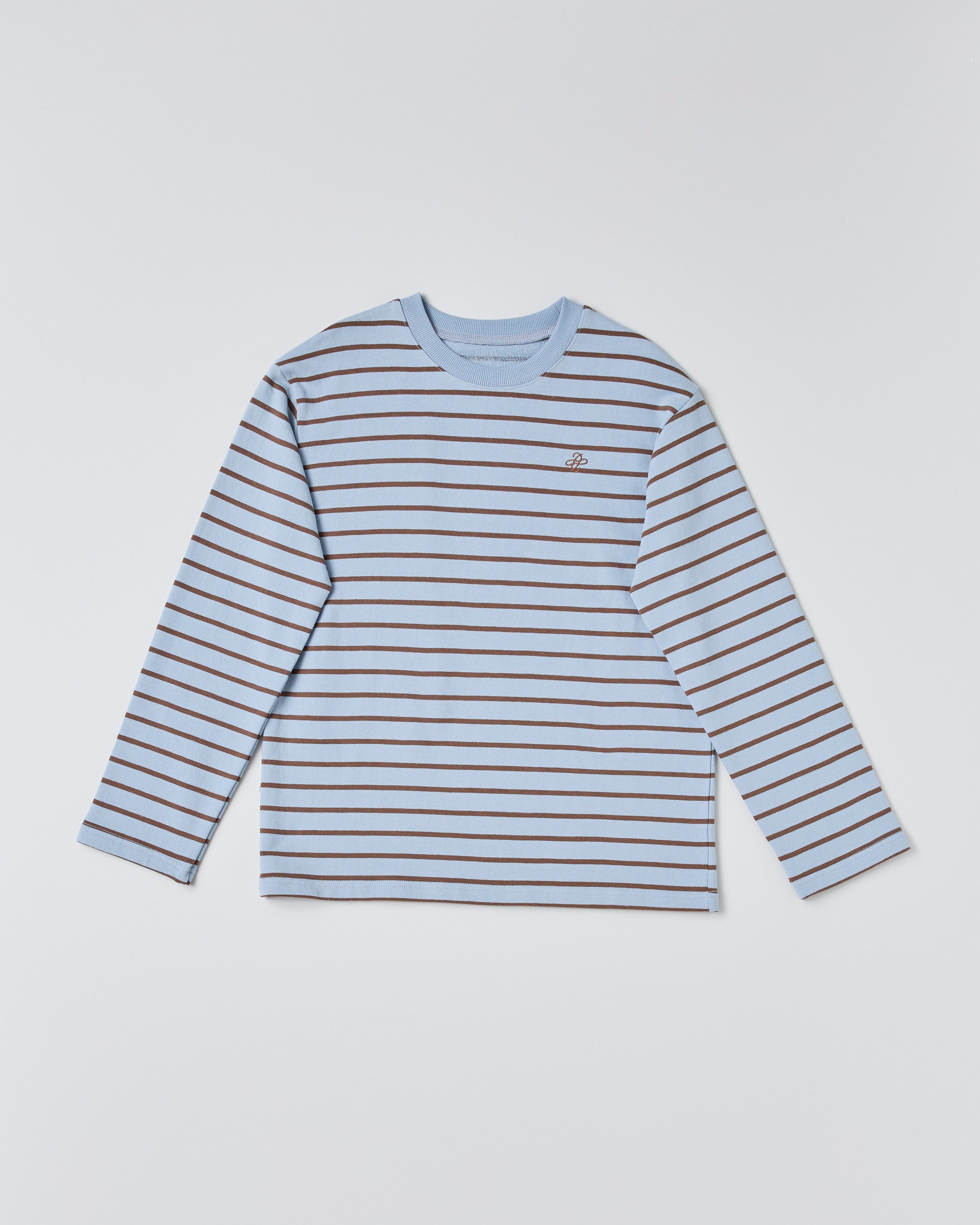 Border long t-shirt (sky blue/brown)