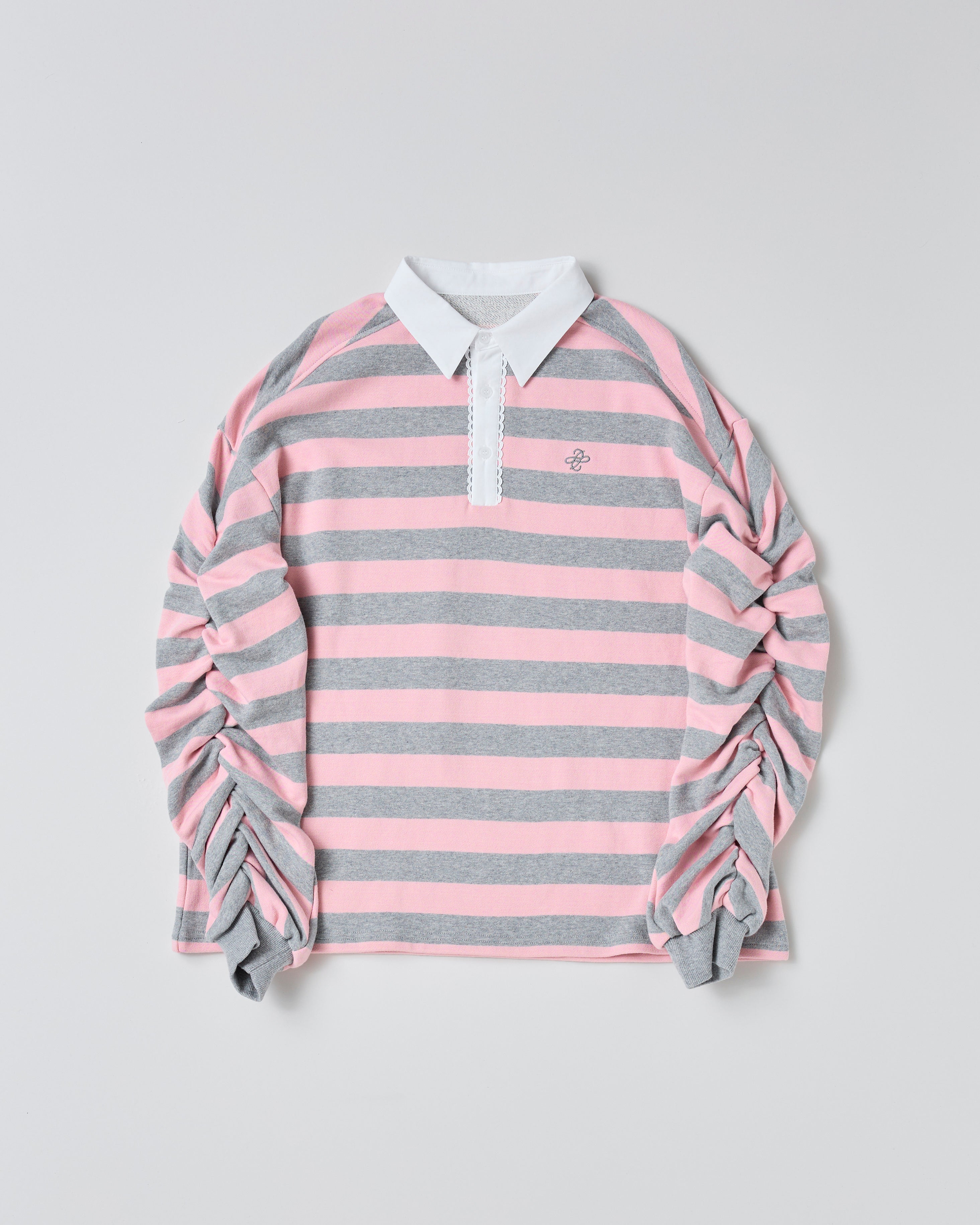 Gathered sleeve rugby shirt (pink/gray)