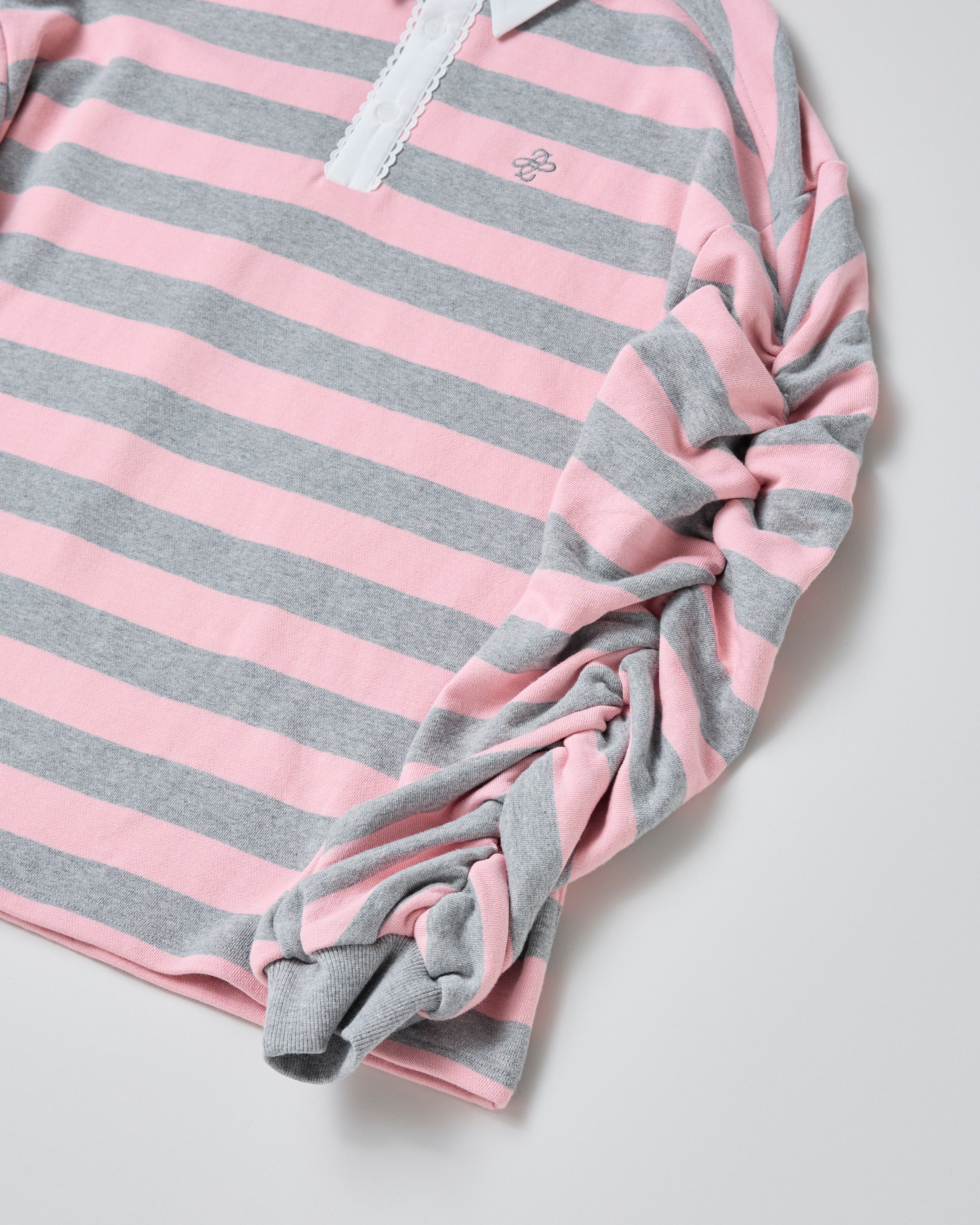 Gathered sleeve rugby shirt (pink/gray)