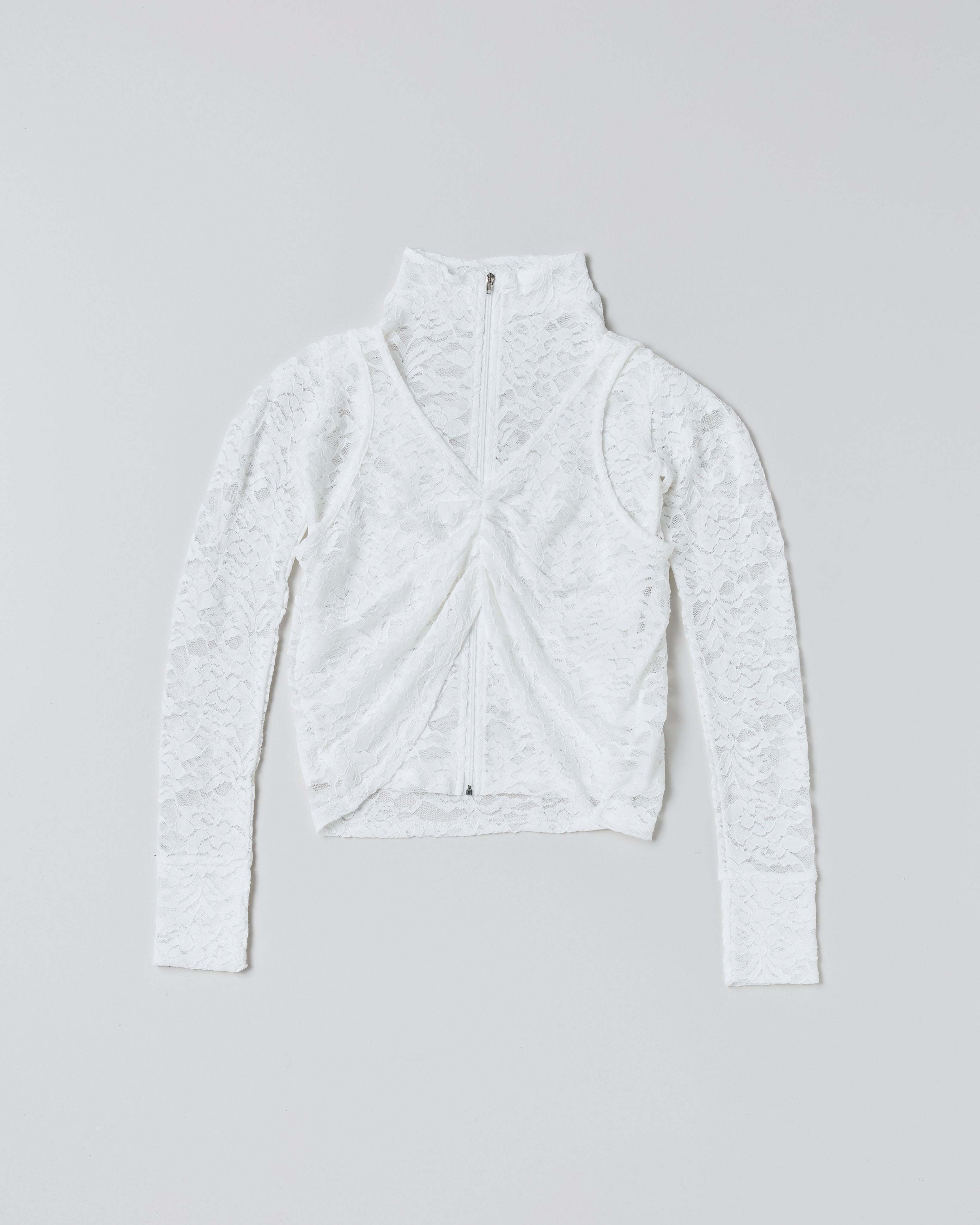 Lace layered high neck tops (white)