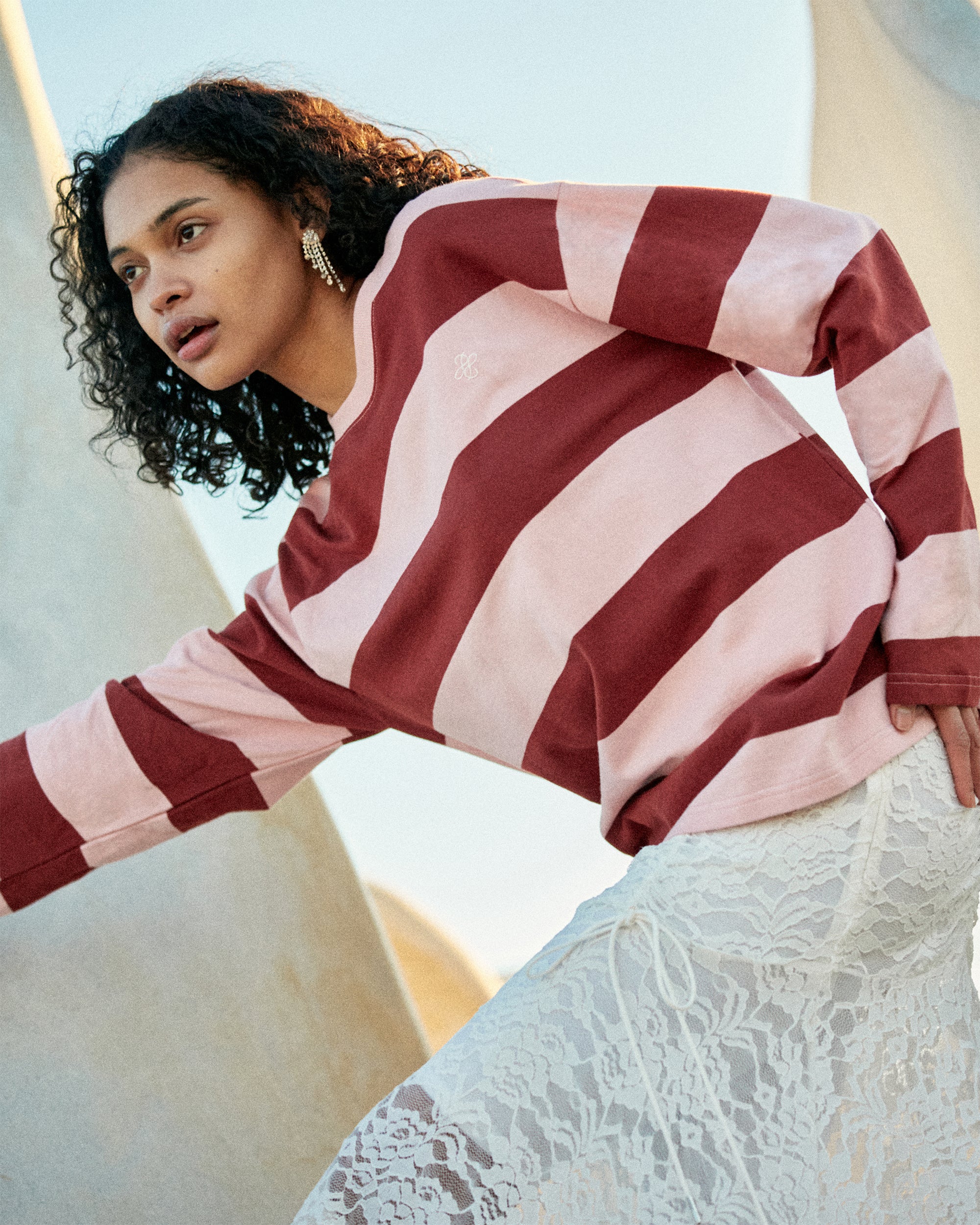 Border long t-shirt (pink/bordeaux)