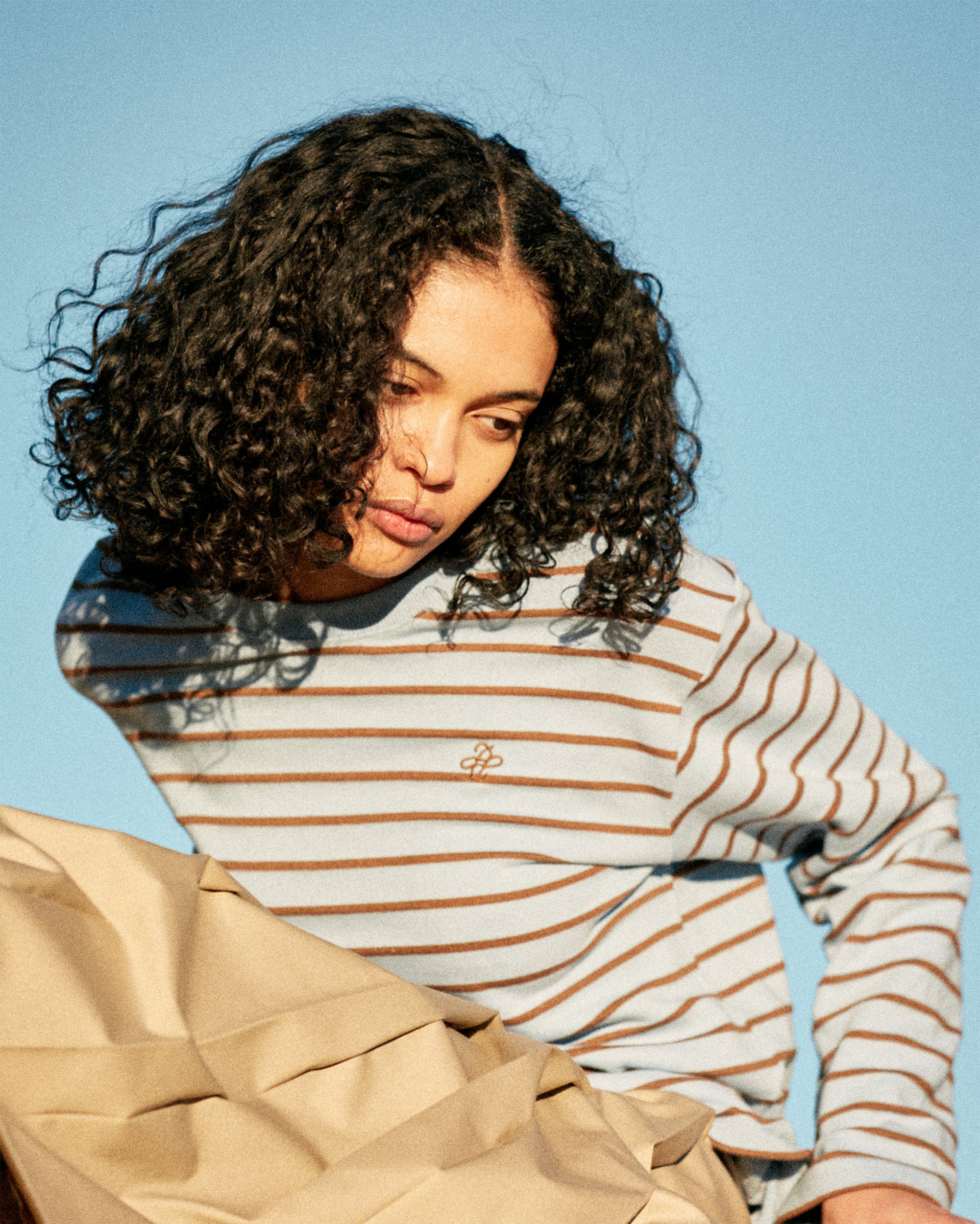 Border long t-shirt (sky blue/brown)