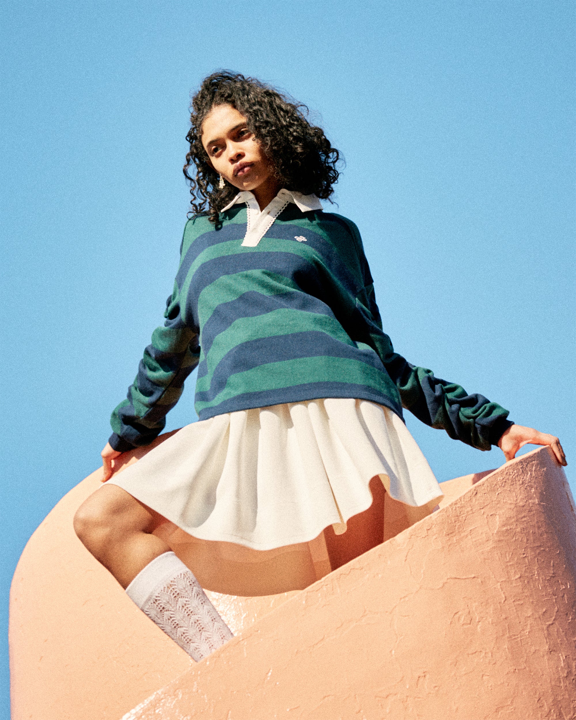 Gathered sleeve rugby shirt (green/navy)