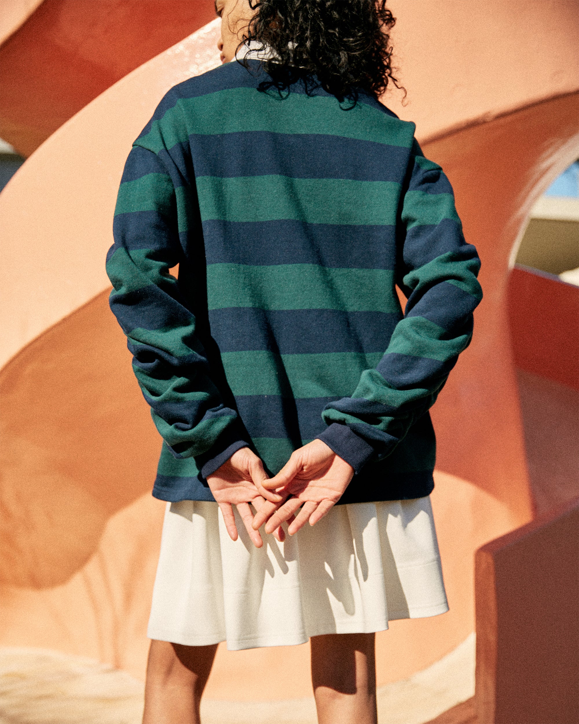 Gathered sleeve rugby shirt (green/navy)