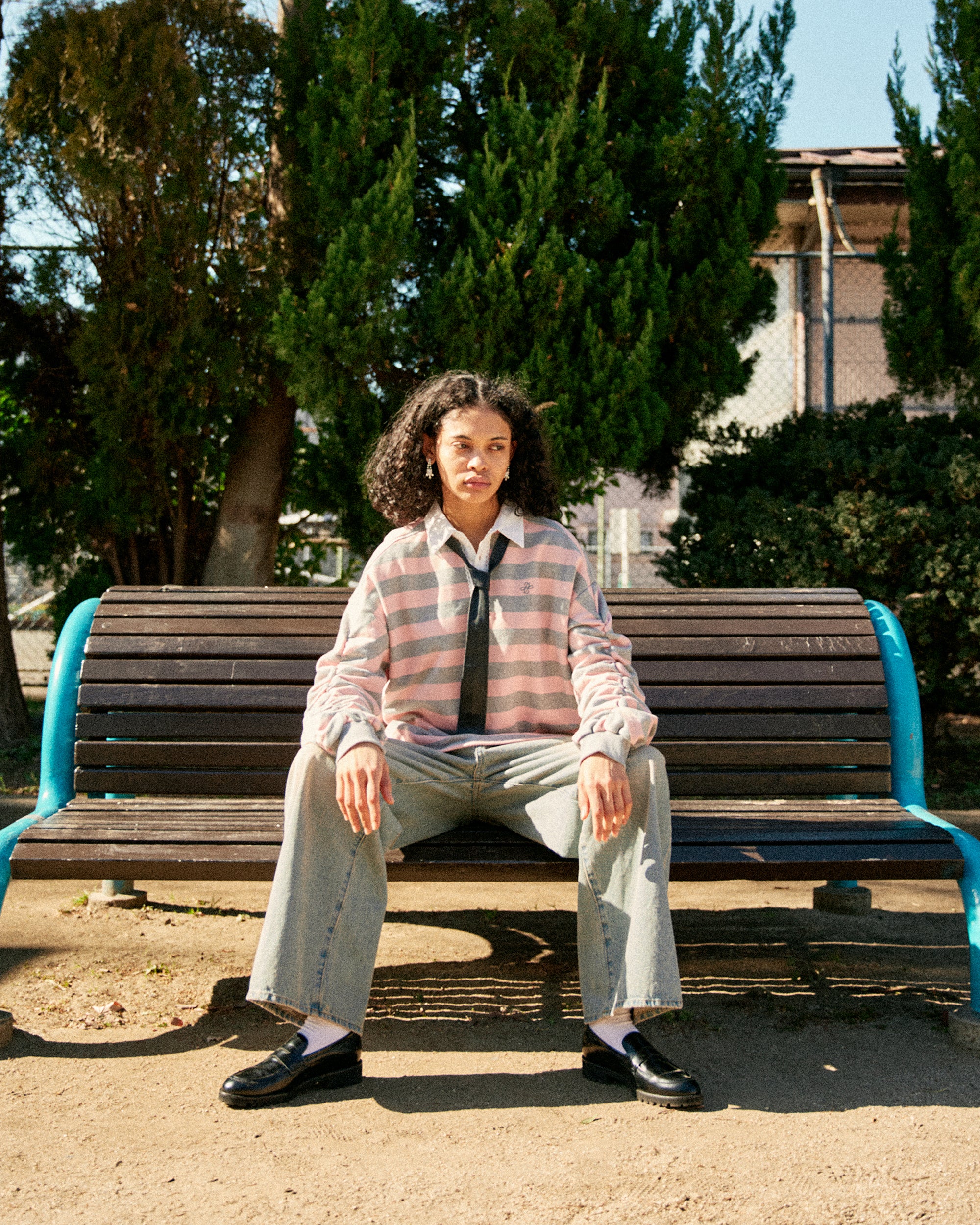 Gathered sleeve rugby shirt (pink/gray)