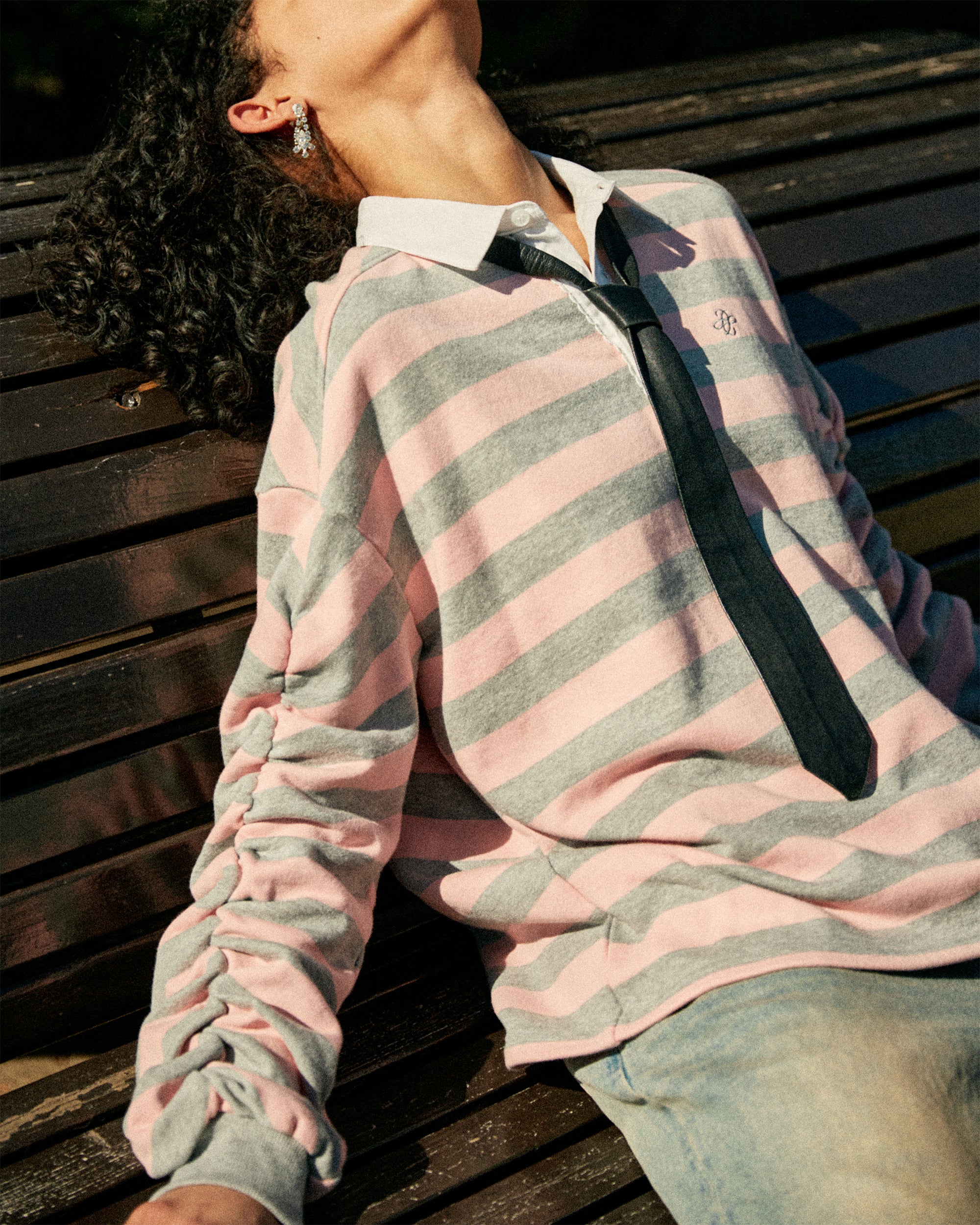 Gathered sleeve rugby shirt (pink/gray)