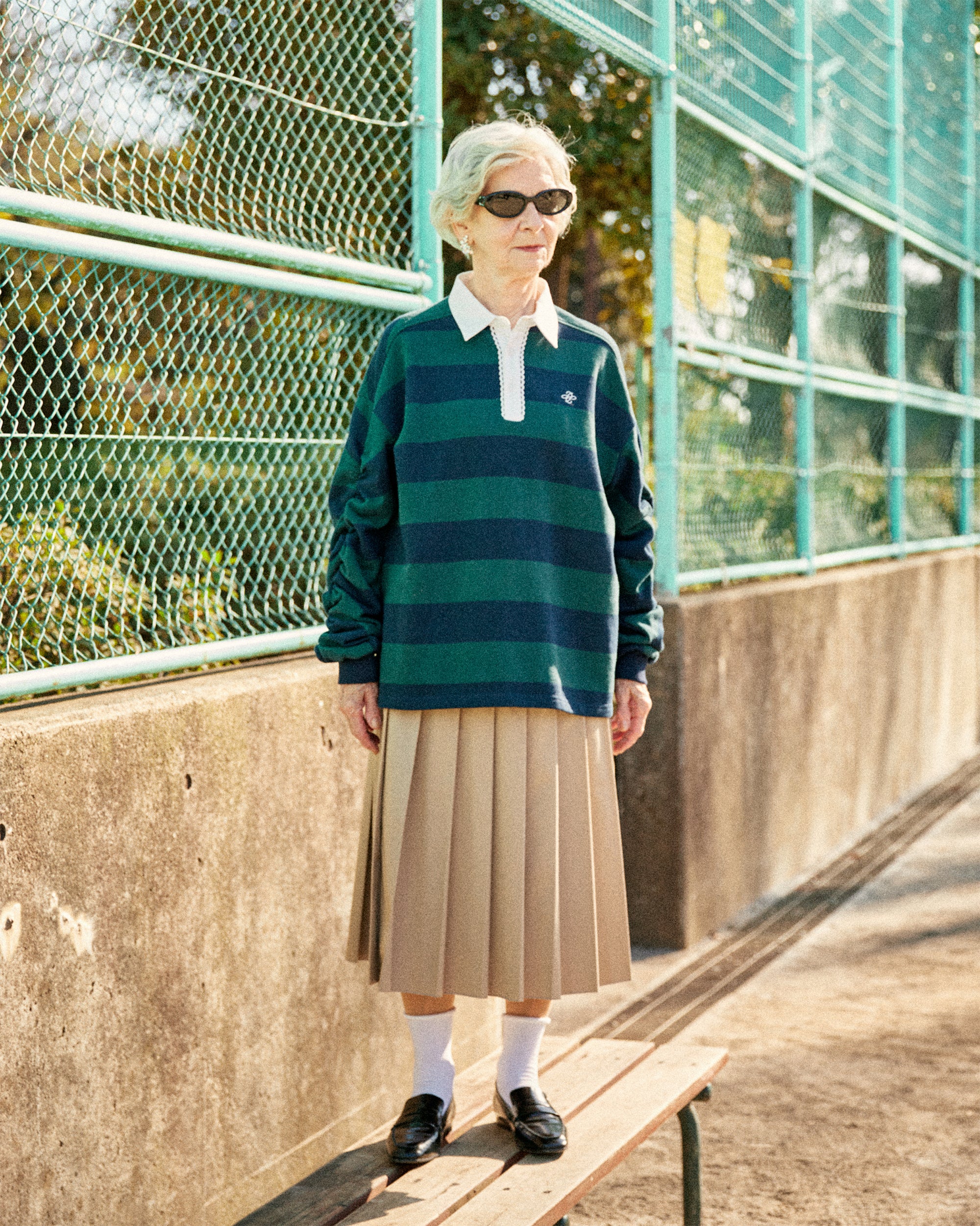 Gathered sleeve rugby shirt (green/navy)