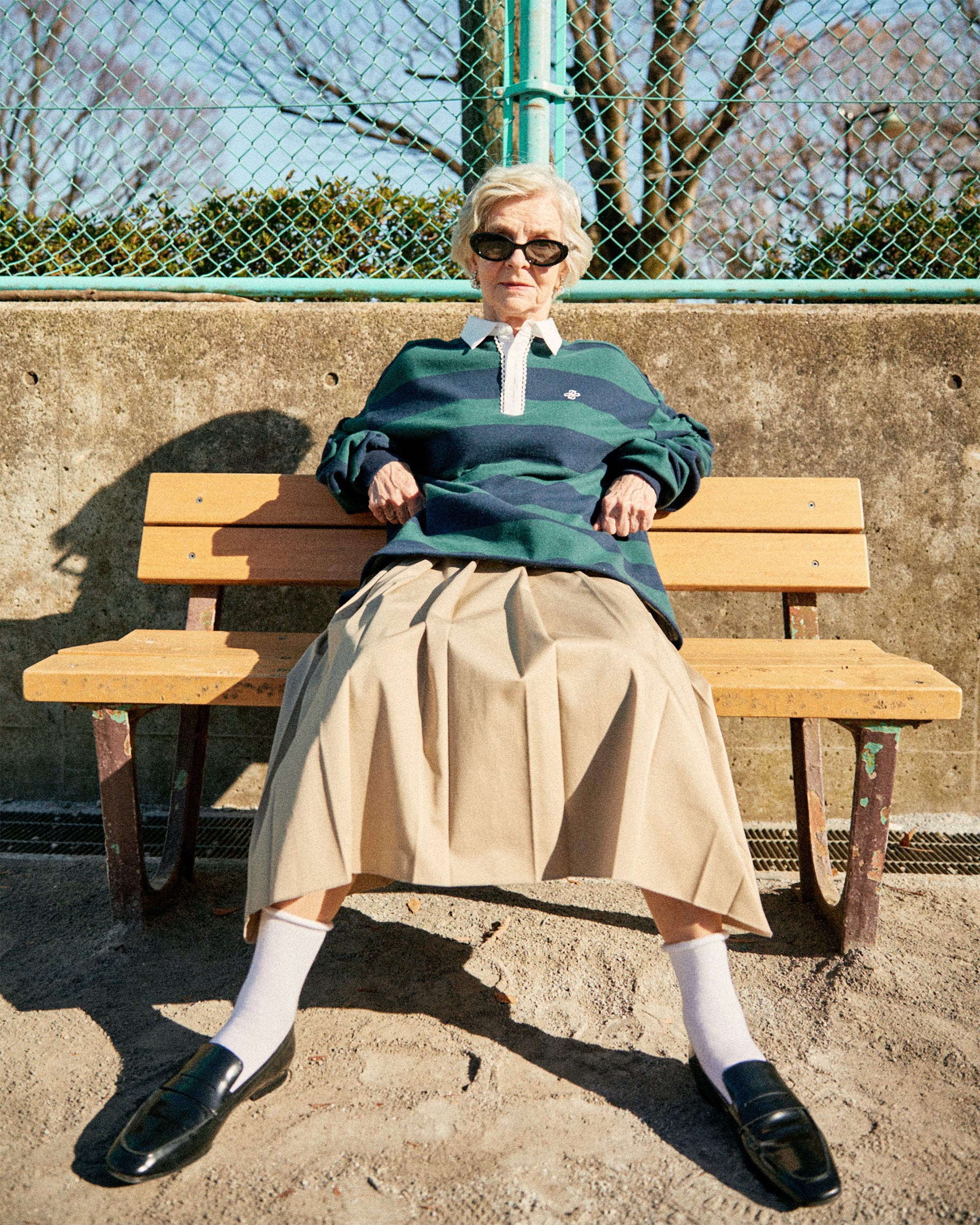 Gathered sleeve rugby shirt (green/navy)