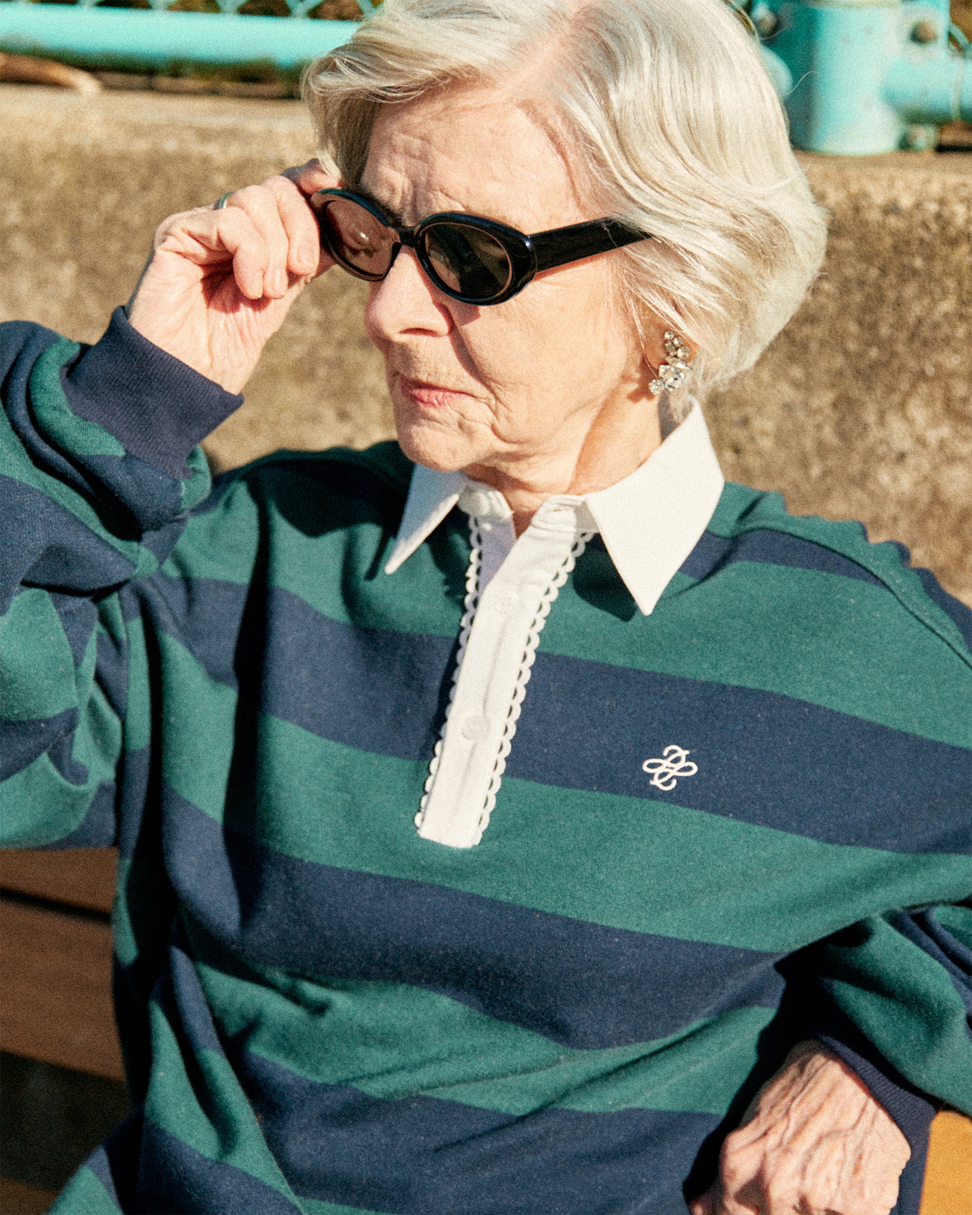 Gathered sleeve rugby shirt (green/navy)