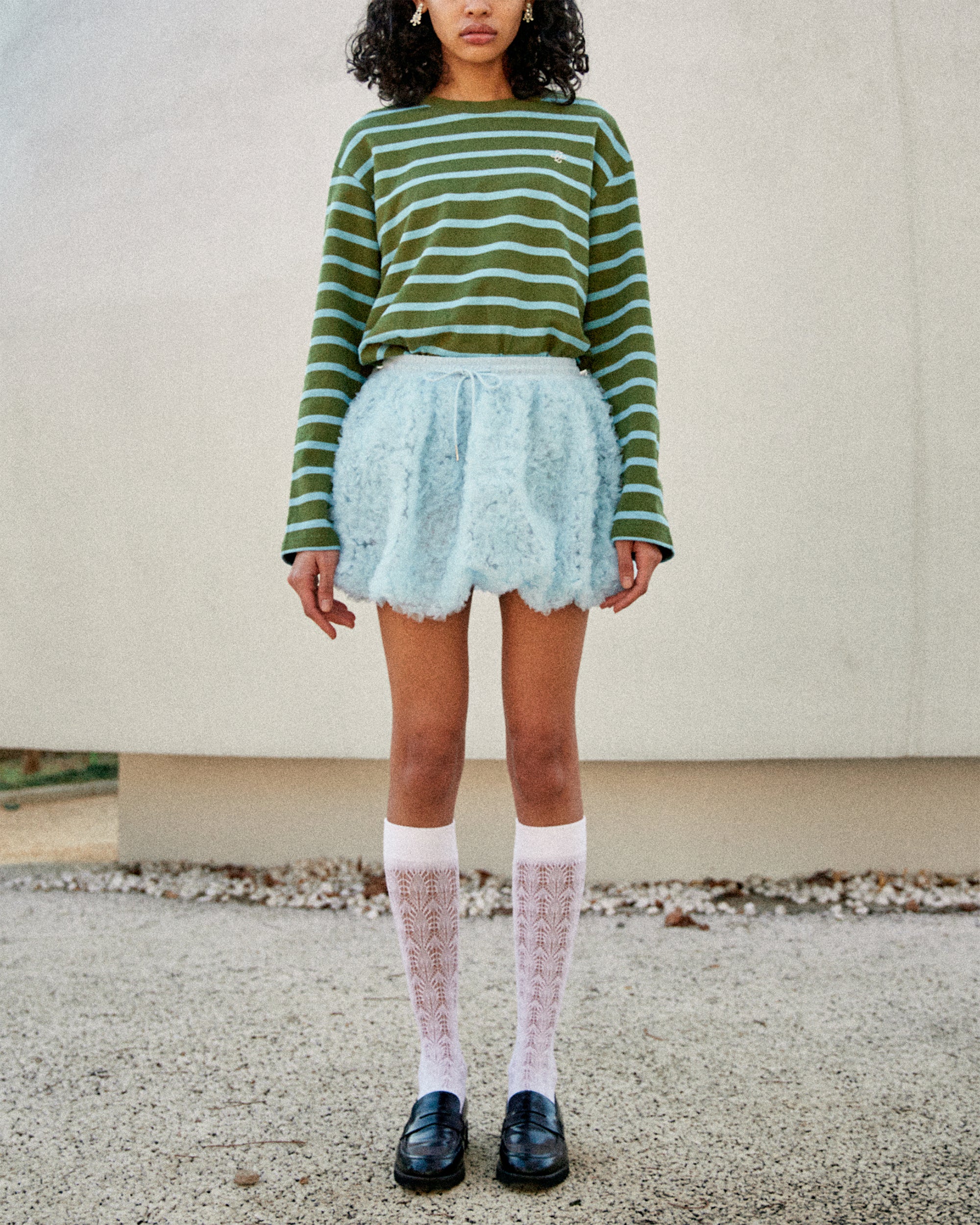 Border long t-shirt (green/sky blue)