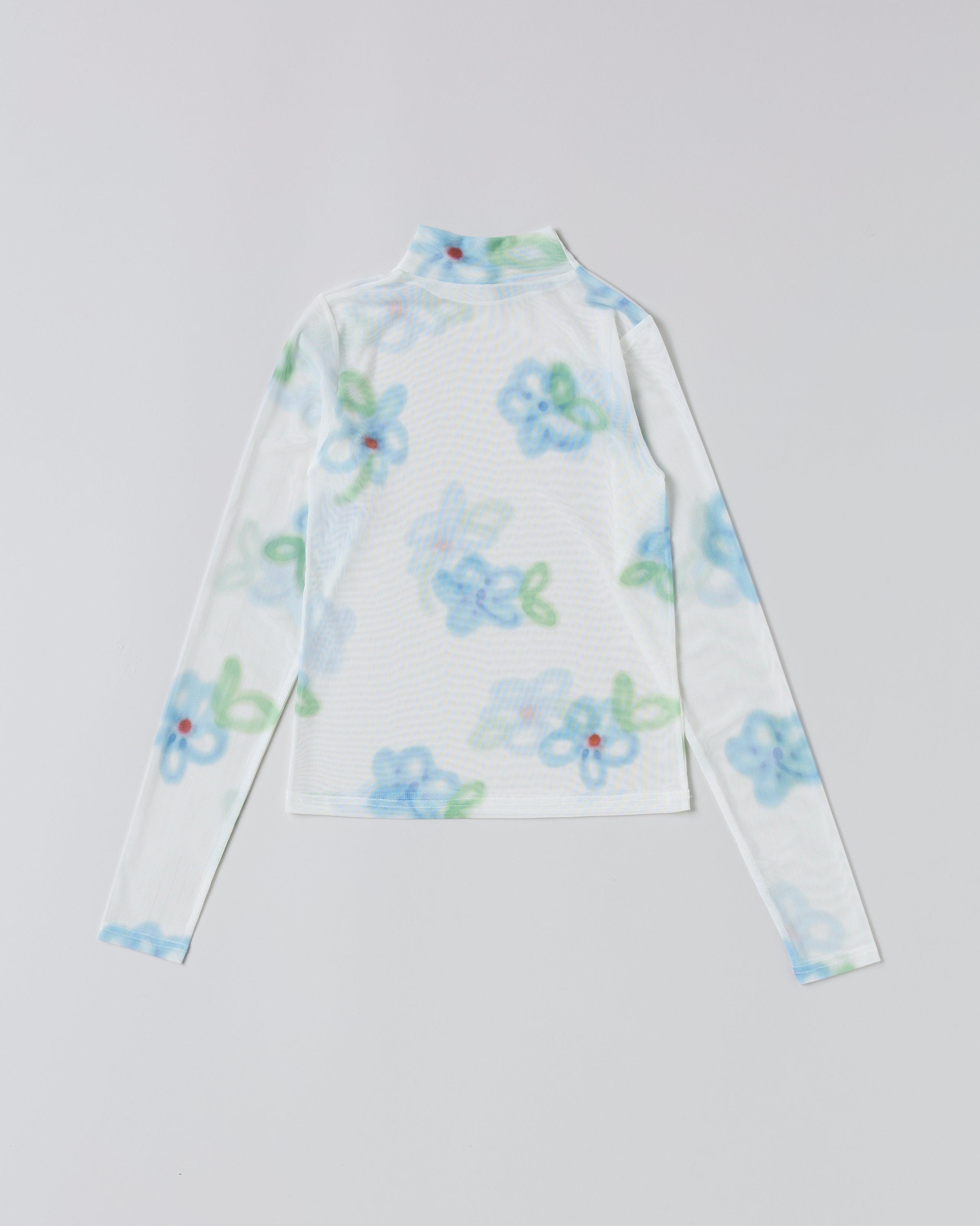Blue spray flower see-through tops (high neck)