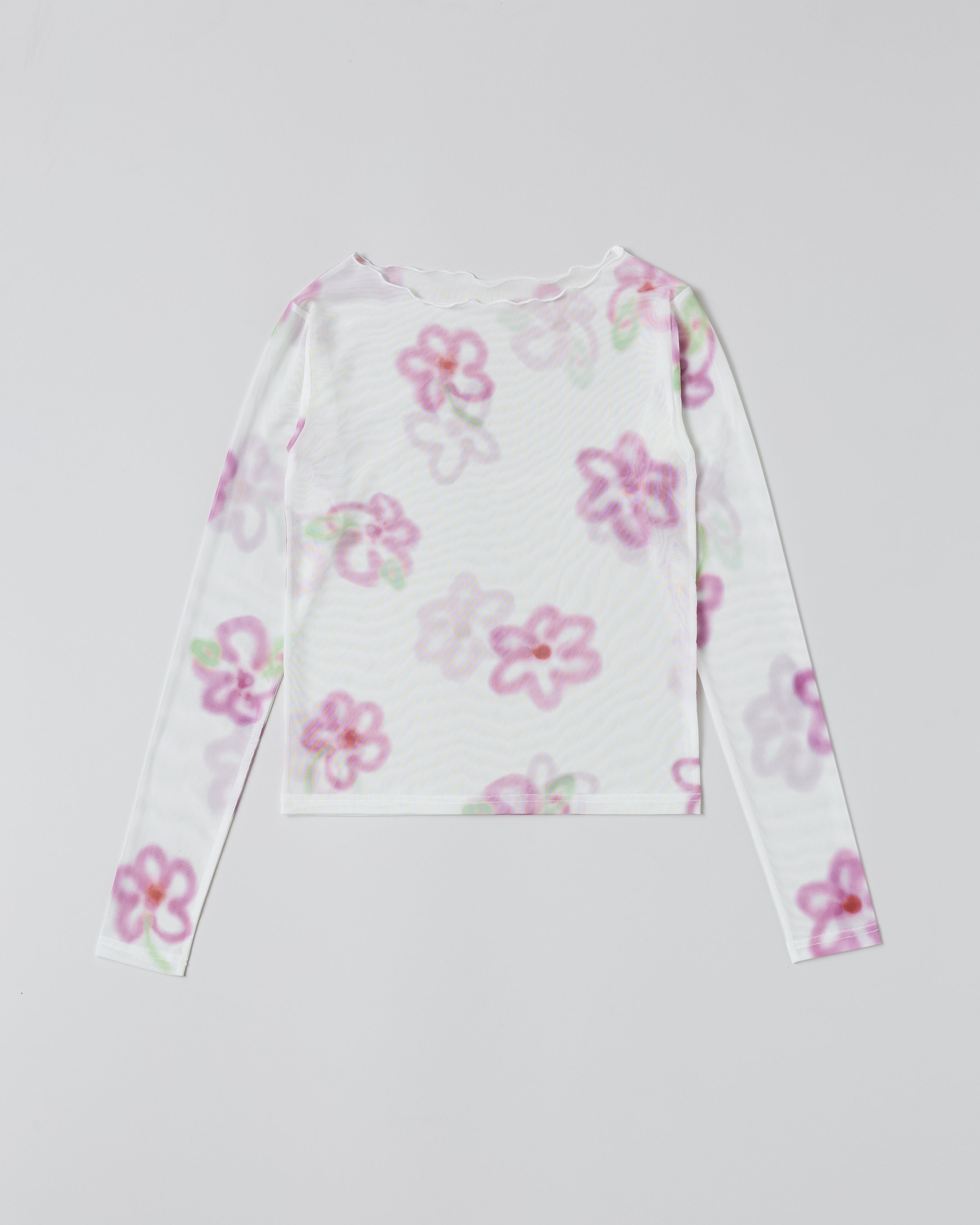 Pink spray flower see-through tops (round neck)
