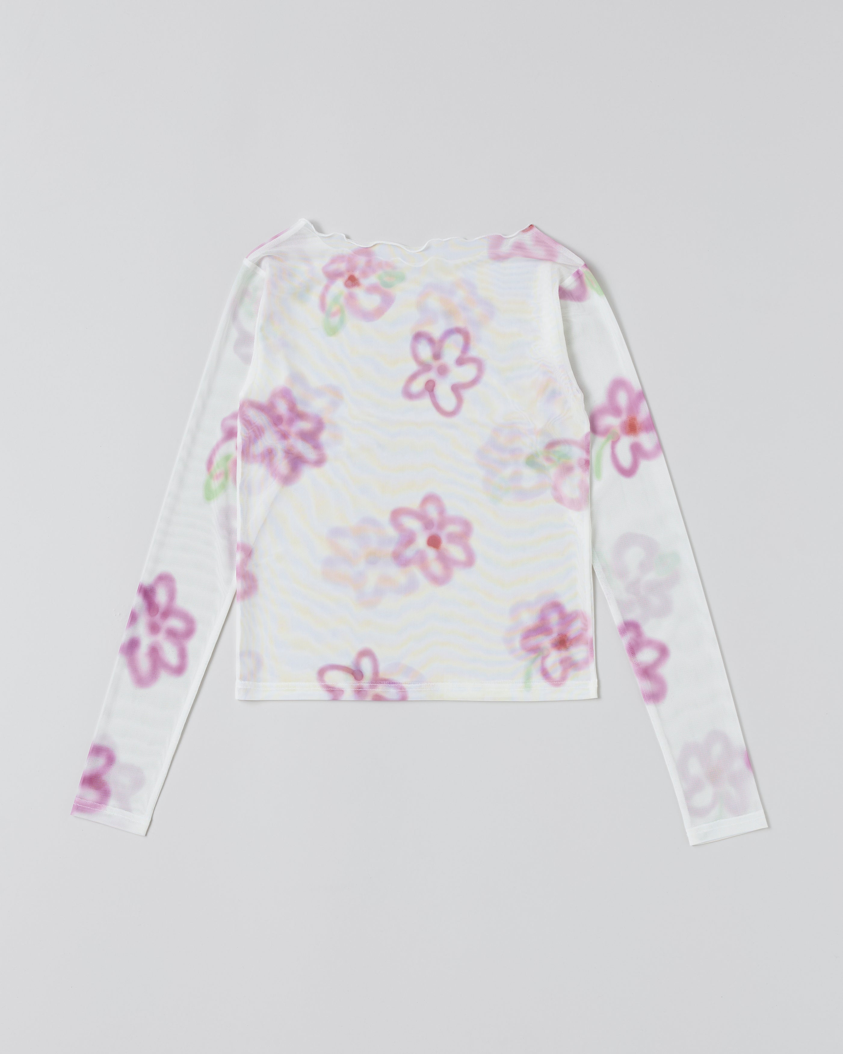 Pink spray flower see-through tops (round neck)