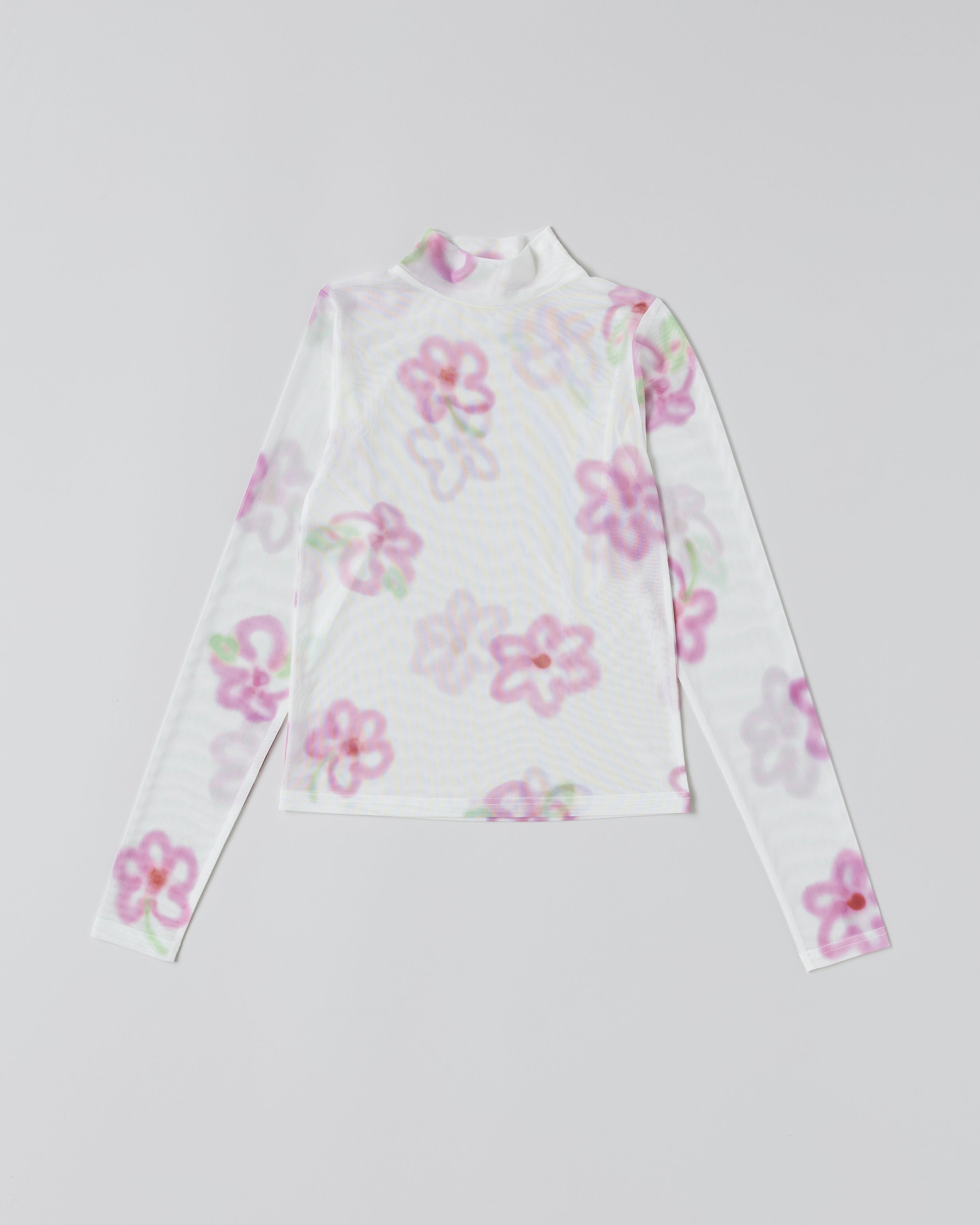 Pink spray flower see-through tops (high neck)