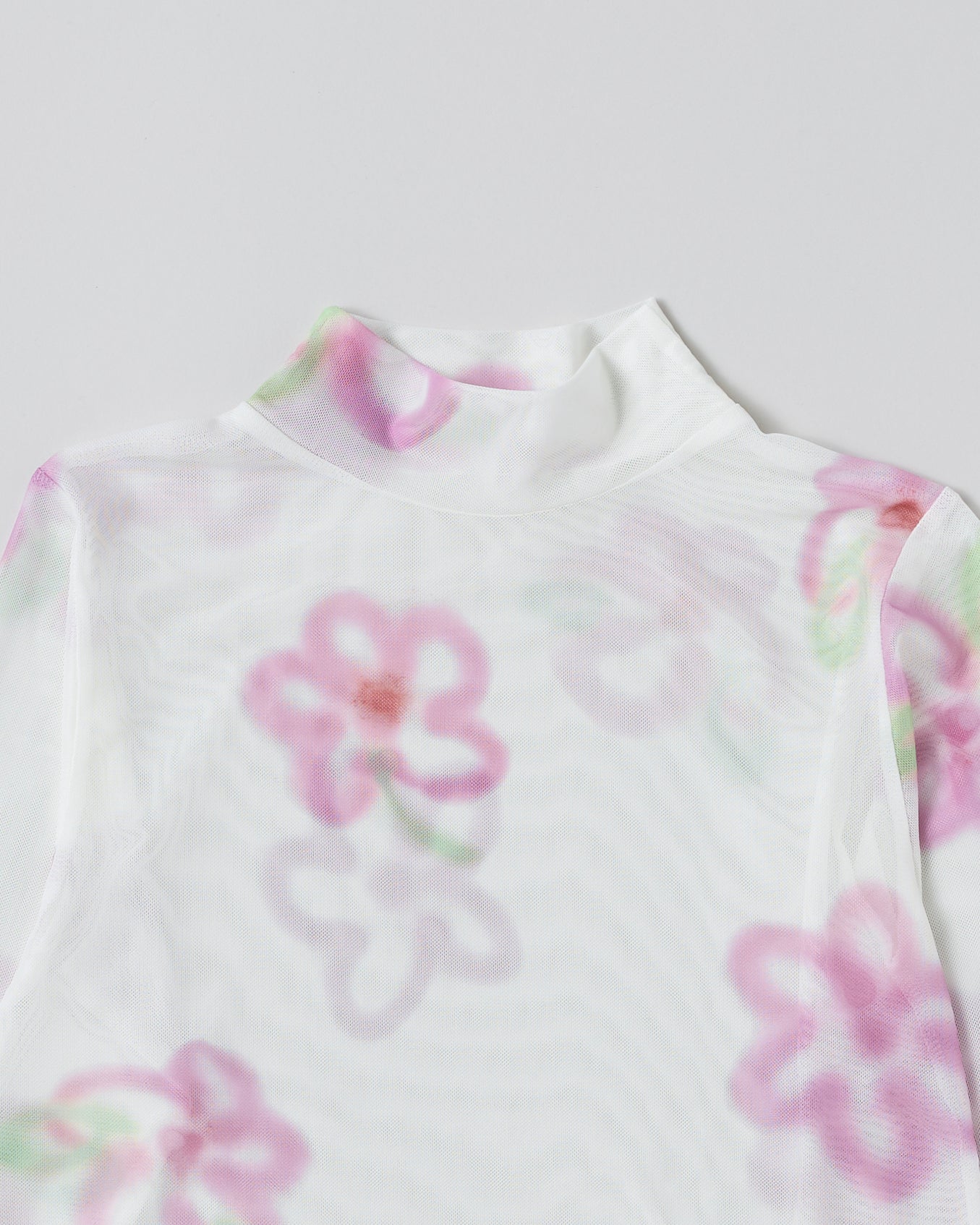 Pink spray flower see-through tops (high neck)