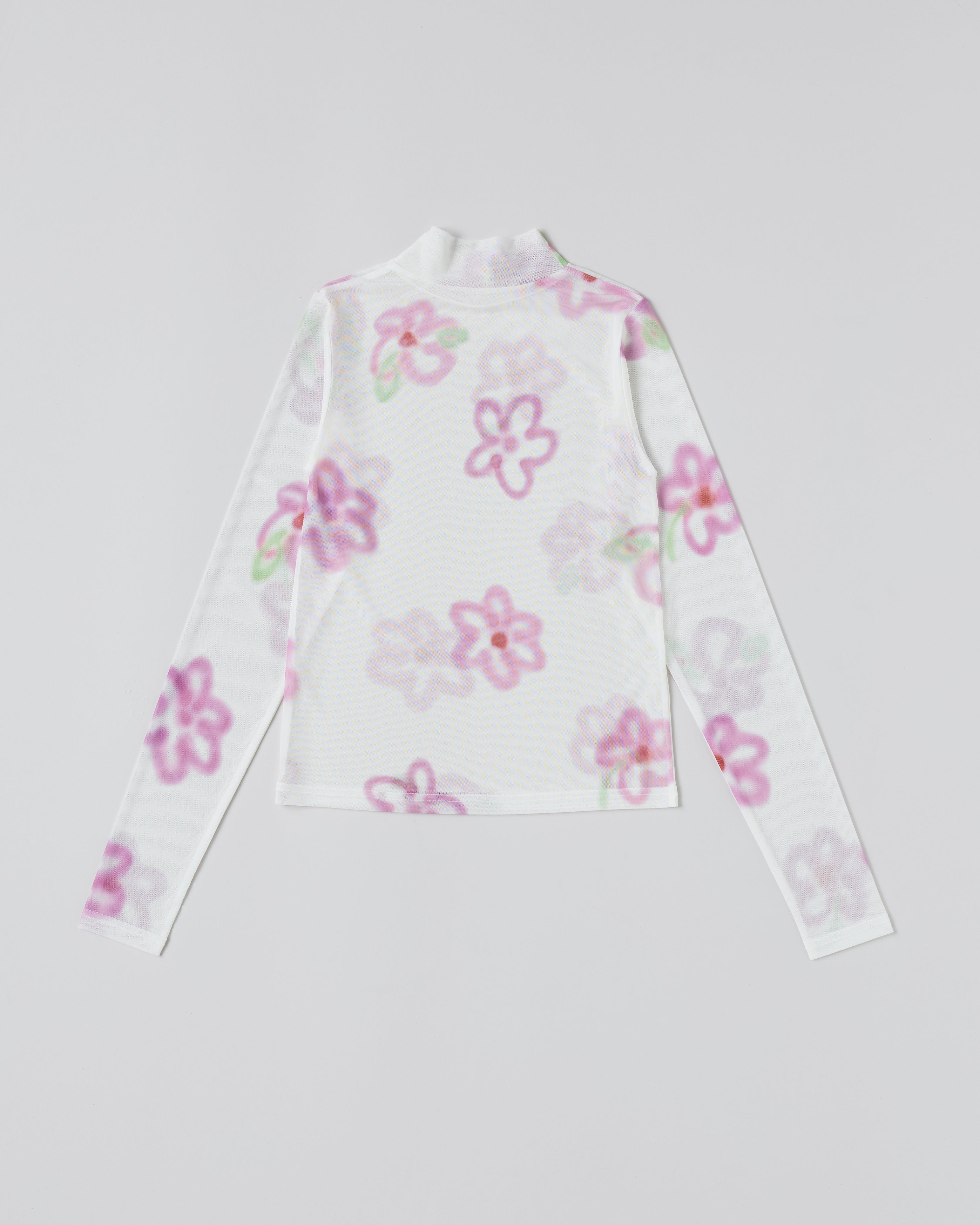 Pink spray flower see-through tops (high neck)
