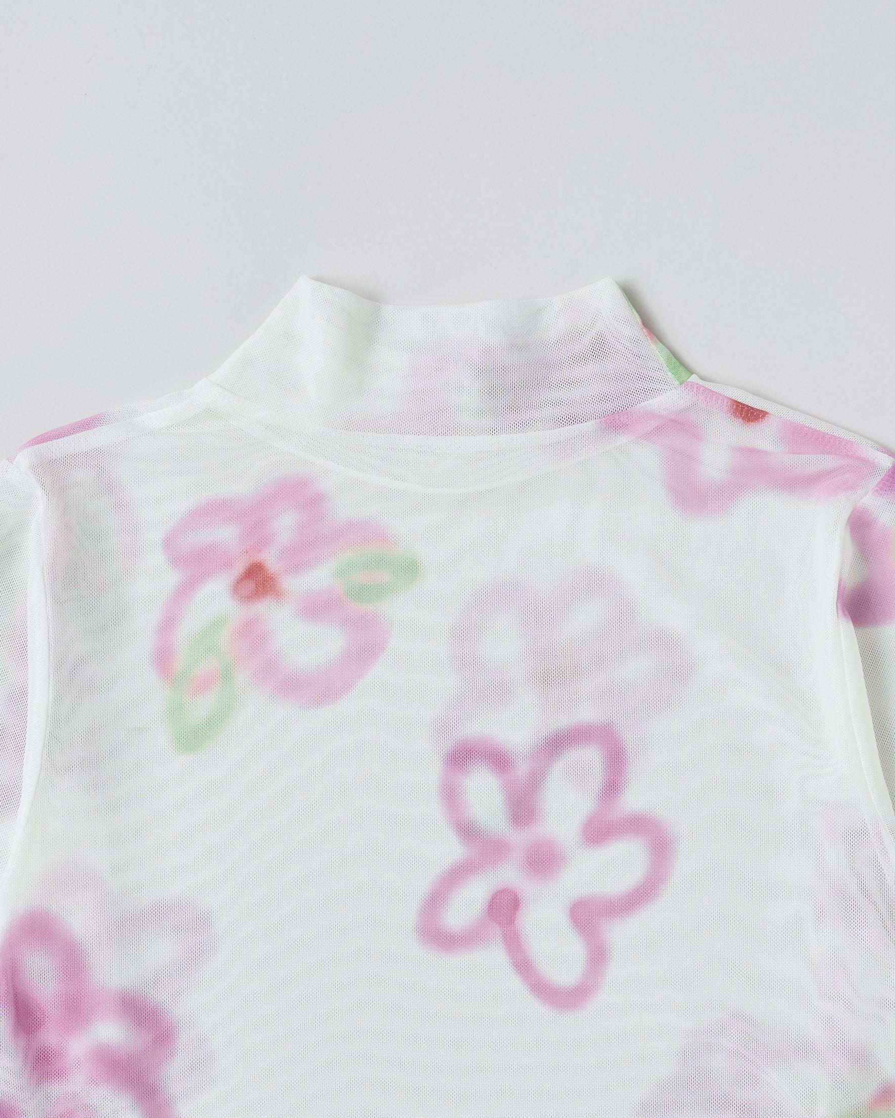 Pink spray flower see-through tops (high neck)