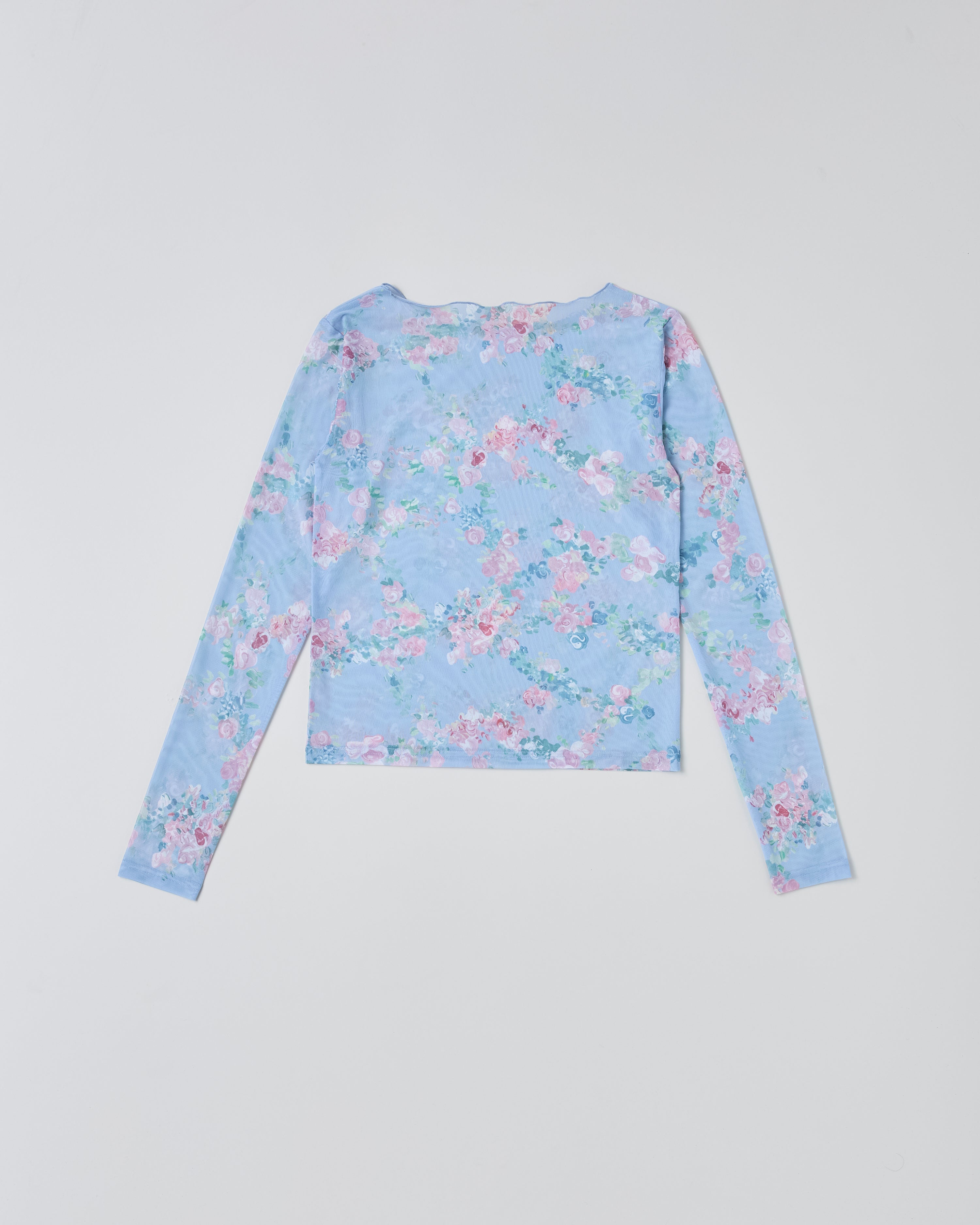 Art blooming flower see-through tops (round neck)