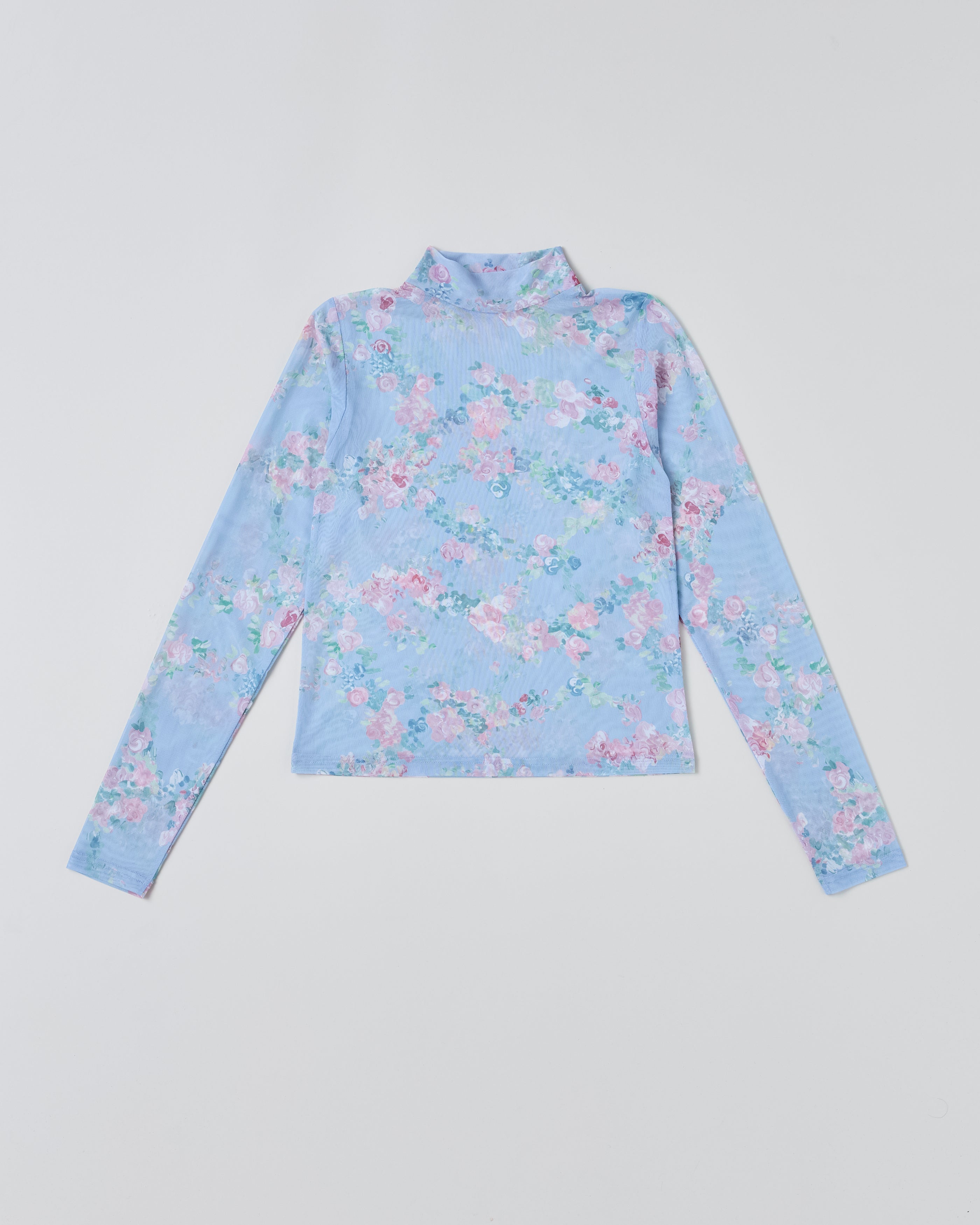 Art blooming flower see-through tops (high neck)