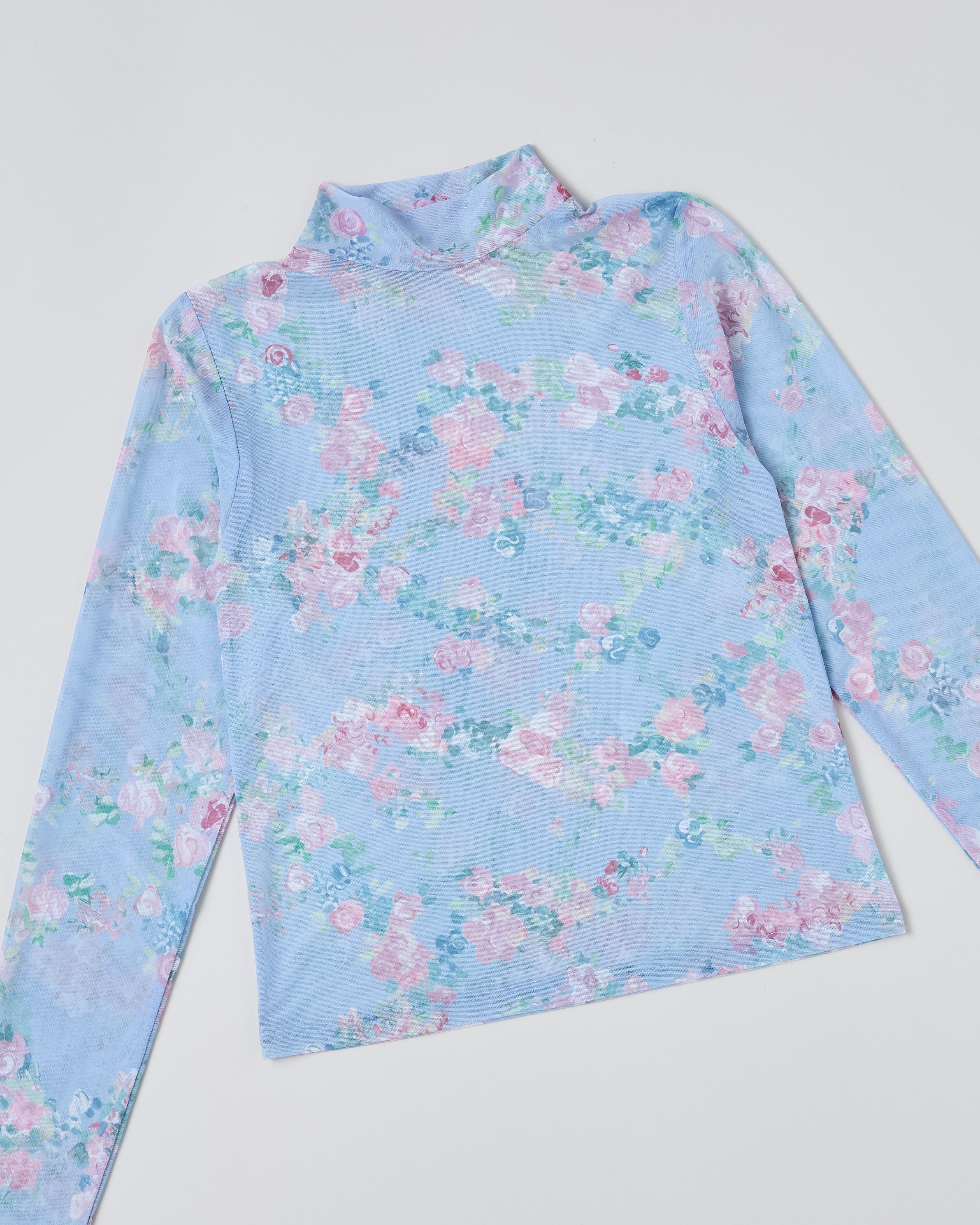 Art blooming flower see-through tops (high neck)