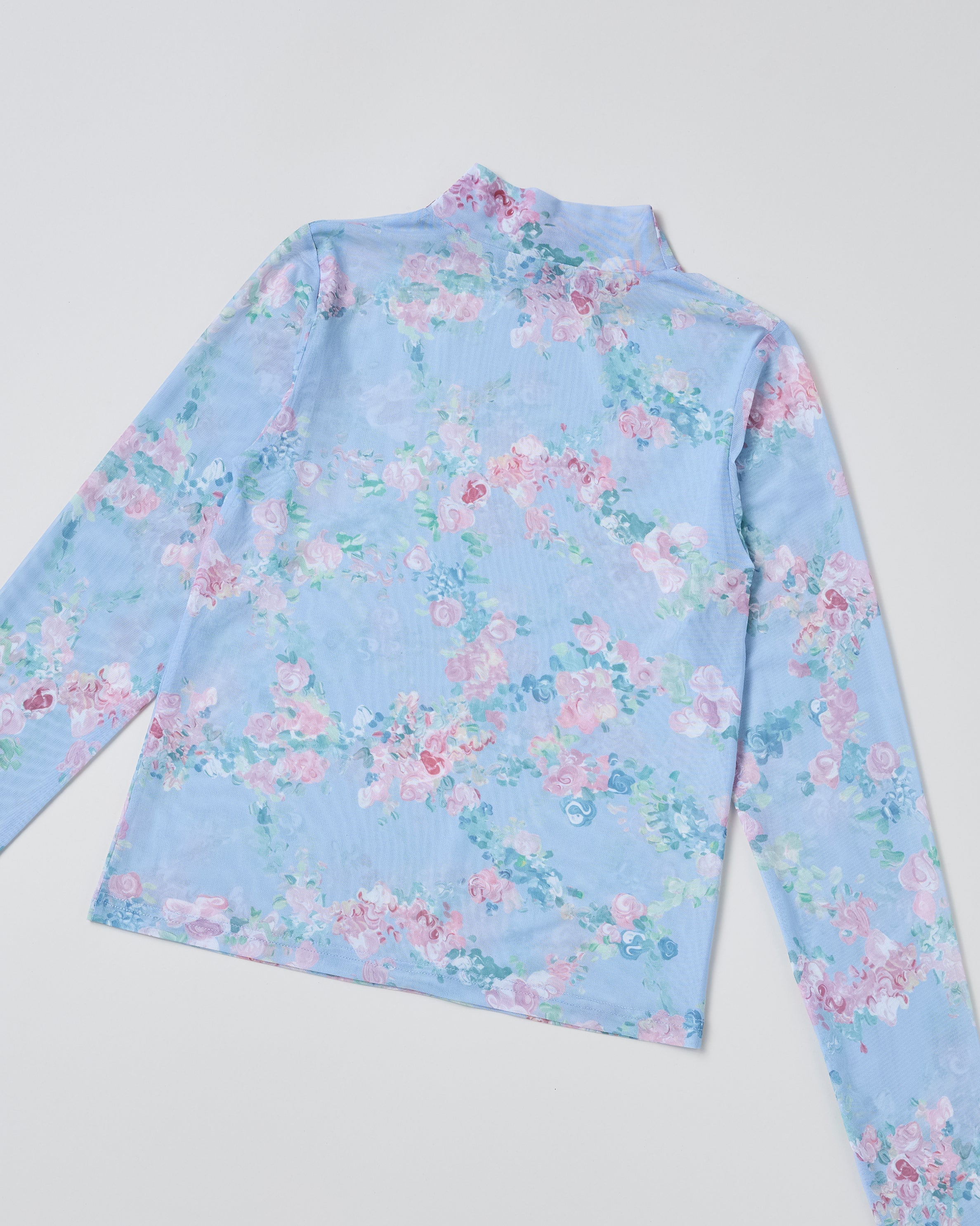 Art blooming flower see-through tops (high neck)