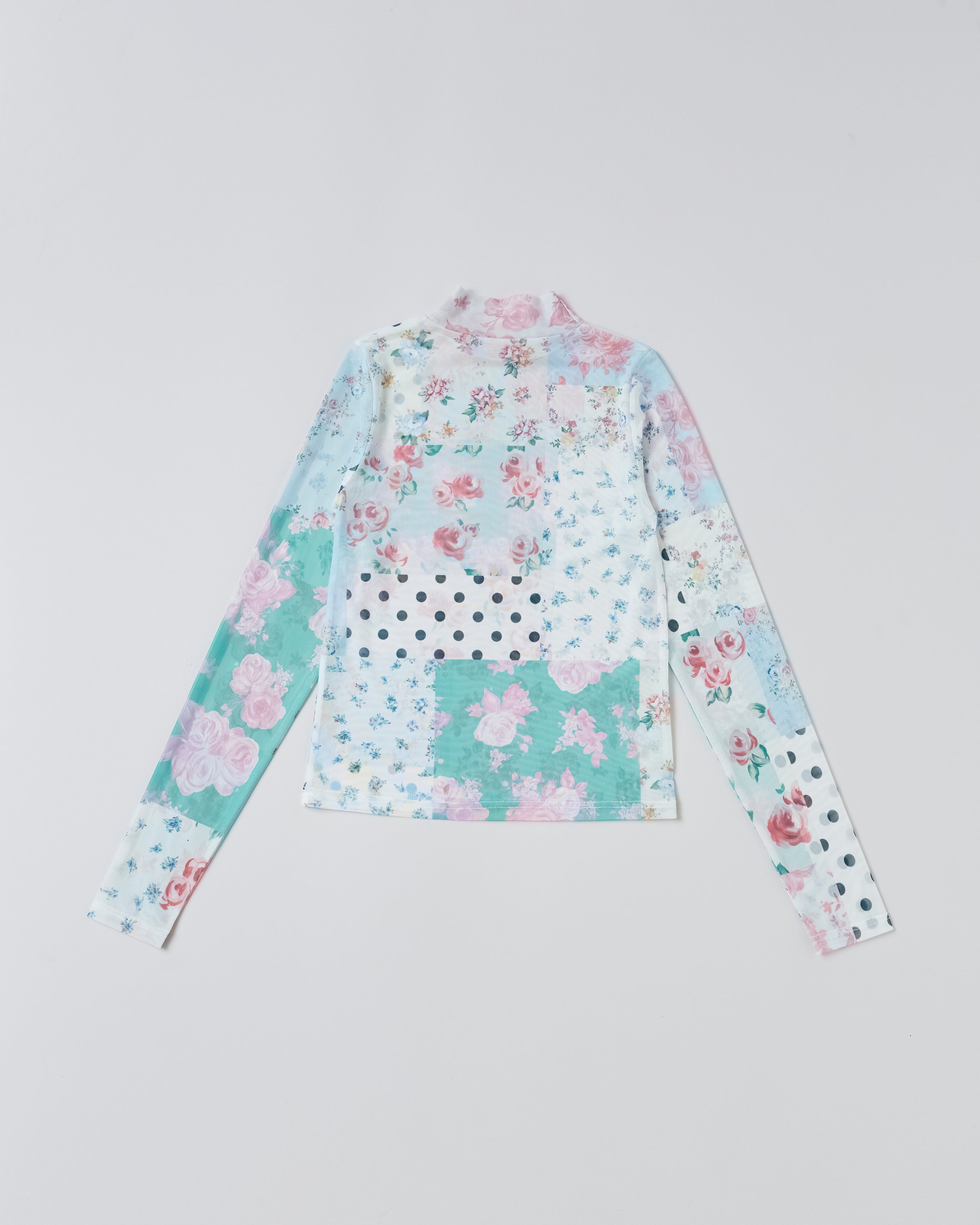 Nostalgic patchwork see-through tops (high neck)