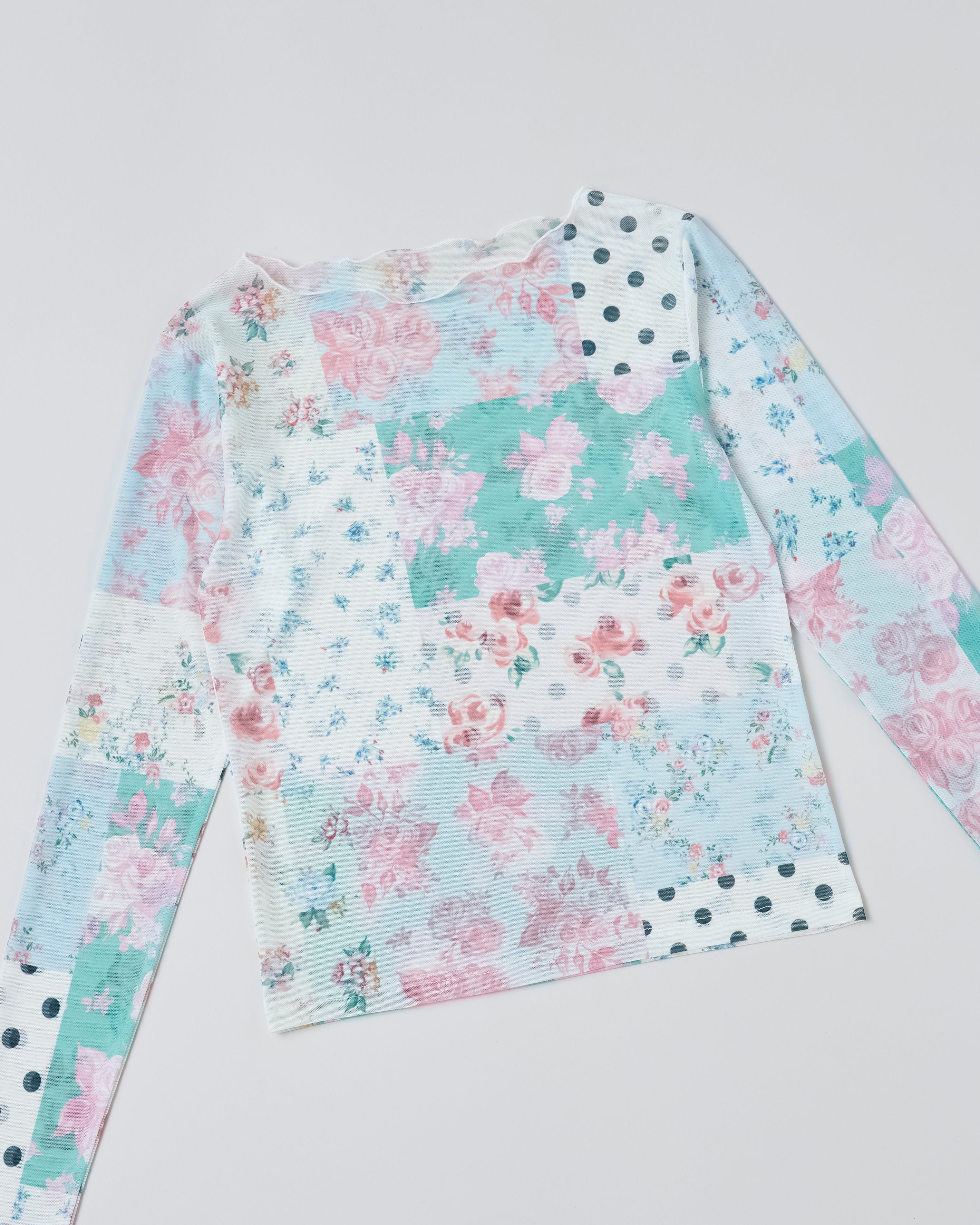 Nostalgic patchwork see-through tops (round neck)