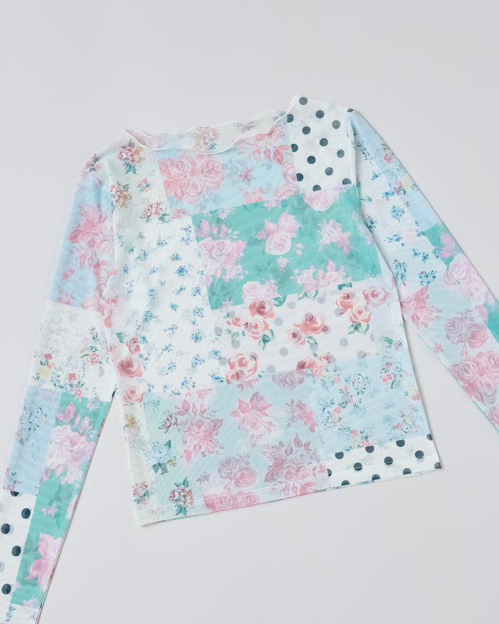 めめっち POPPYSEE-THROUGHTOPS(ROUND NECK) Dot lace see-through top (round neck) black