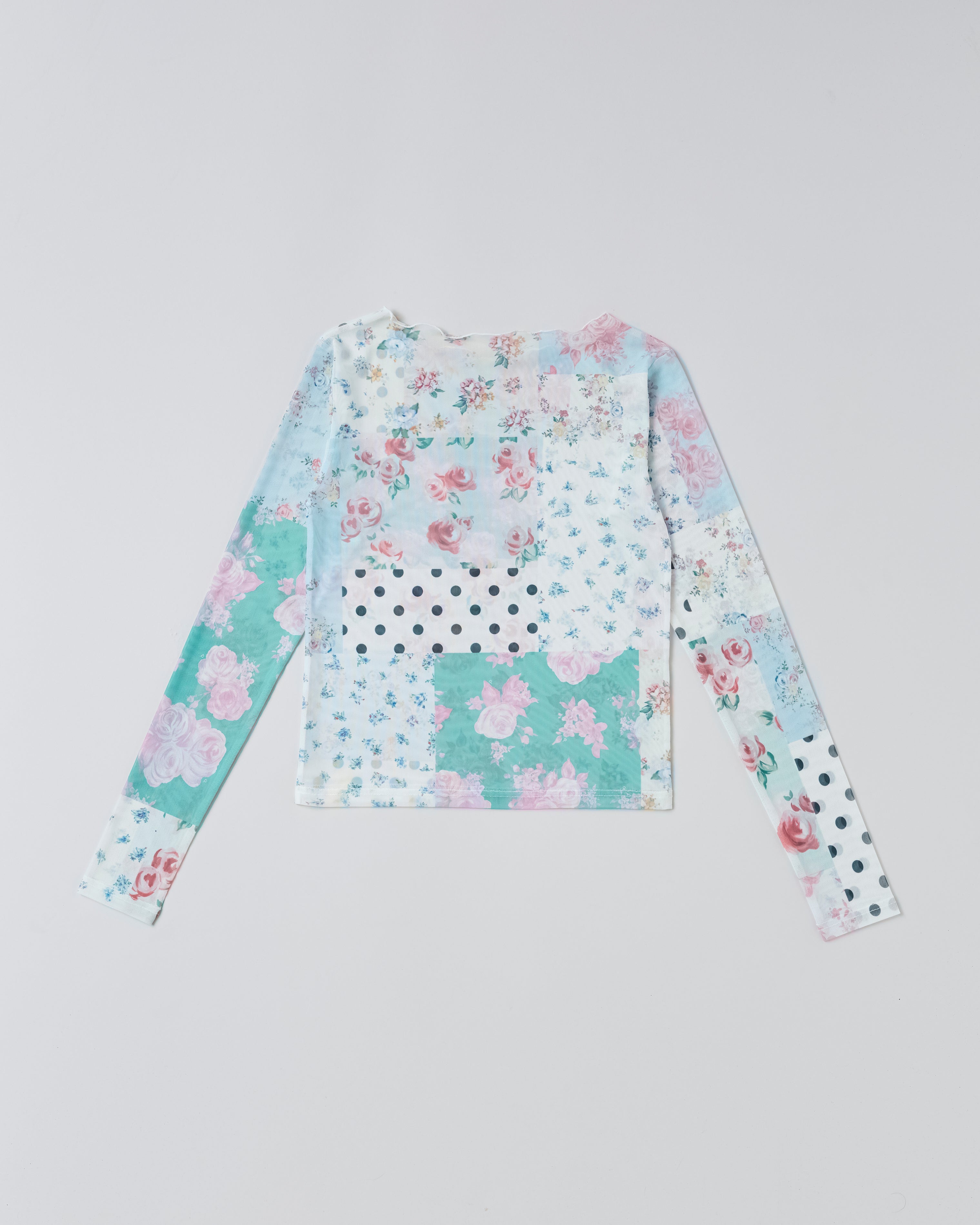 Nostalgic patchwork see-through tops (round neck)