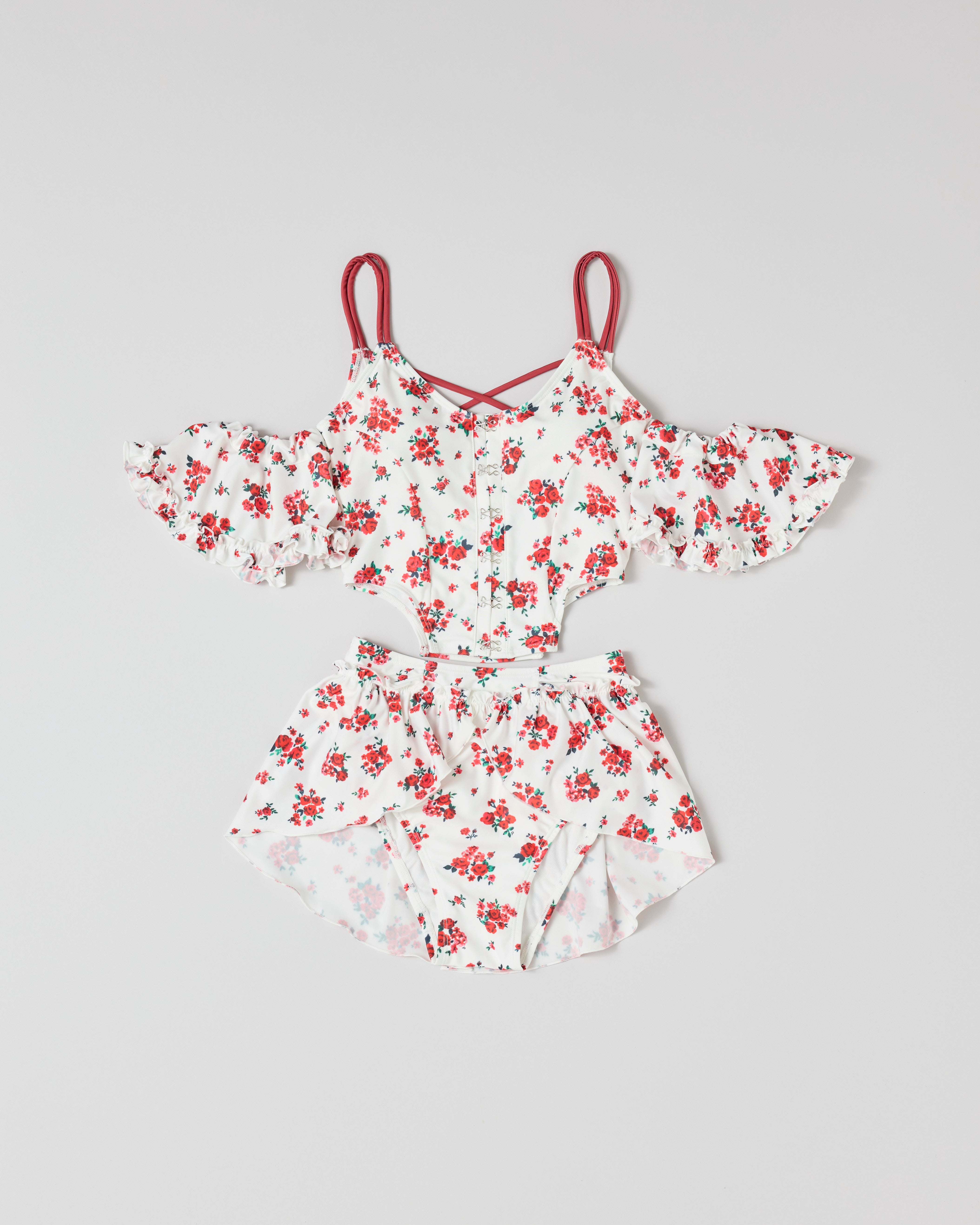 Red bouquet ribbon bikini