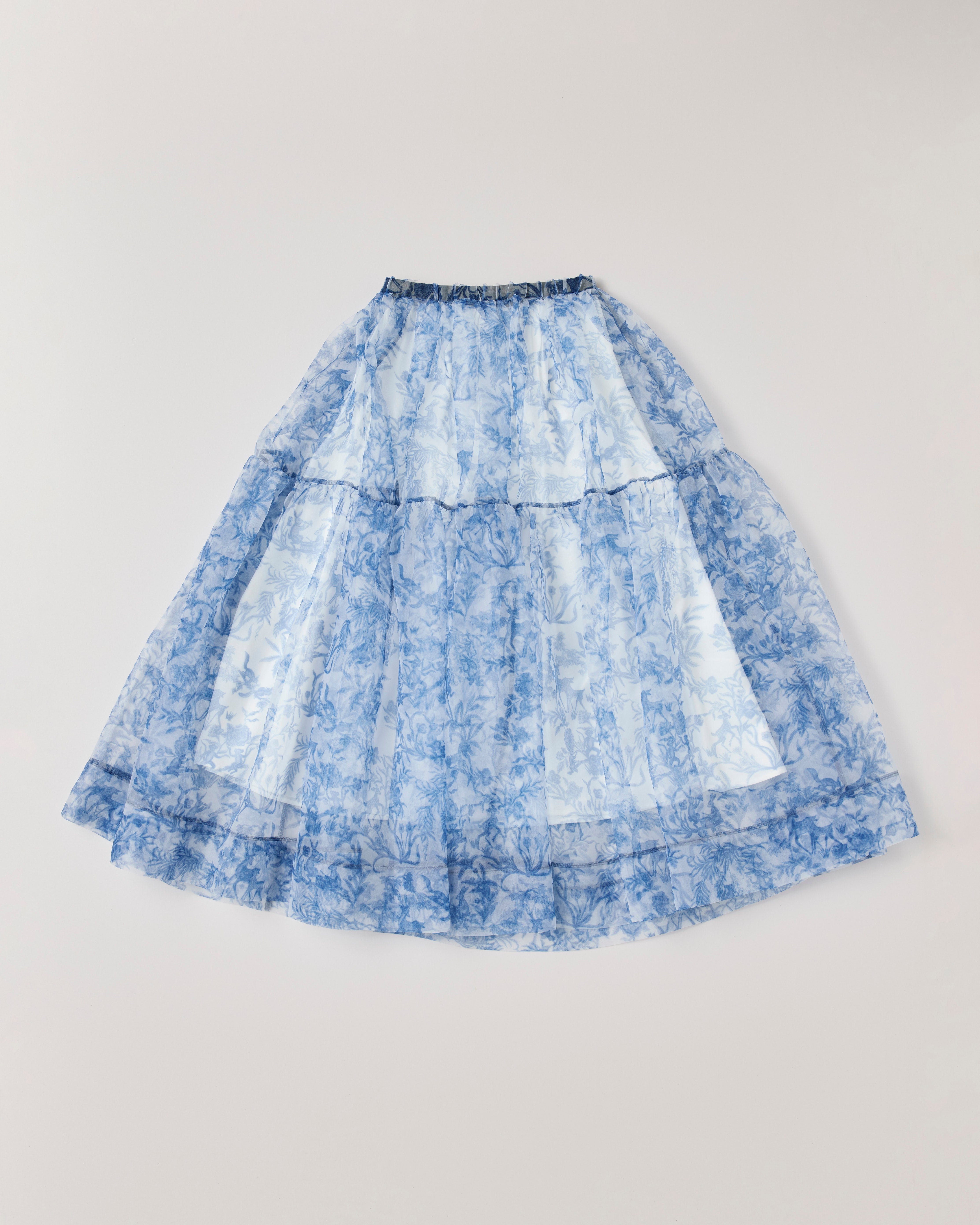 Oriental Toile de Jouy organdy tiered skirt