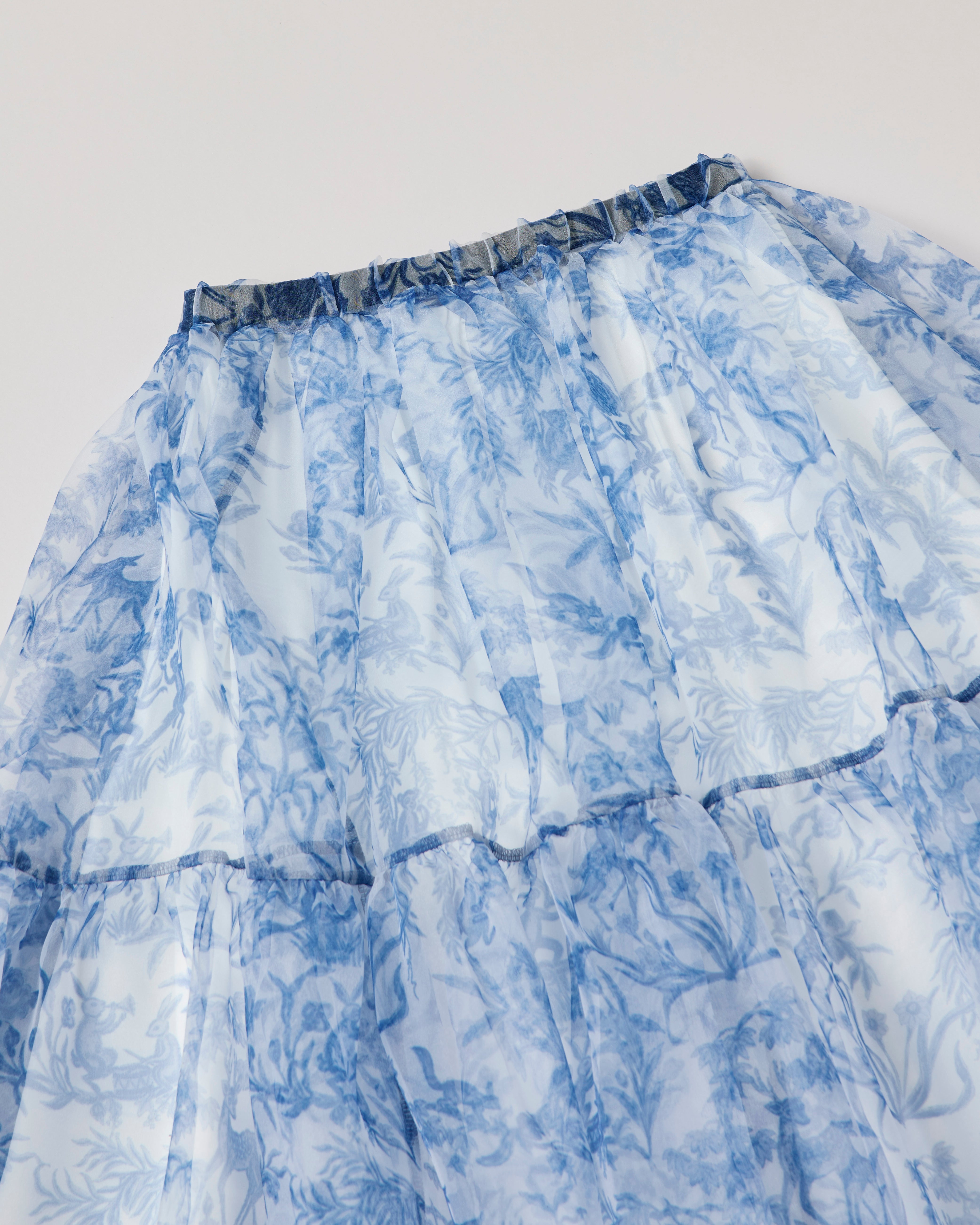 Oriental Toile de Jouy organdy tiered skirt