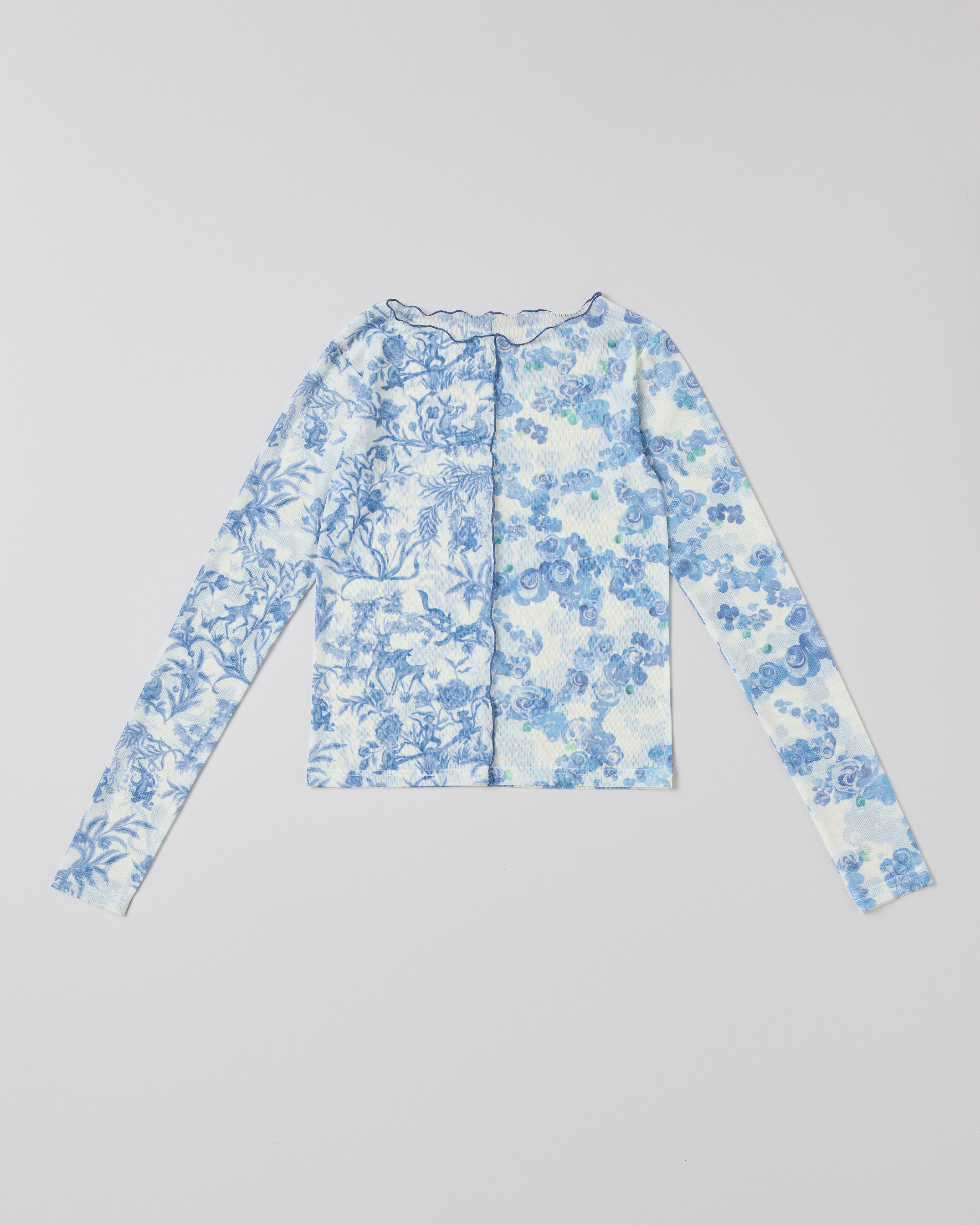 Toile de Jouy rose see-through tops (round neck)