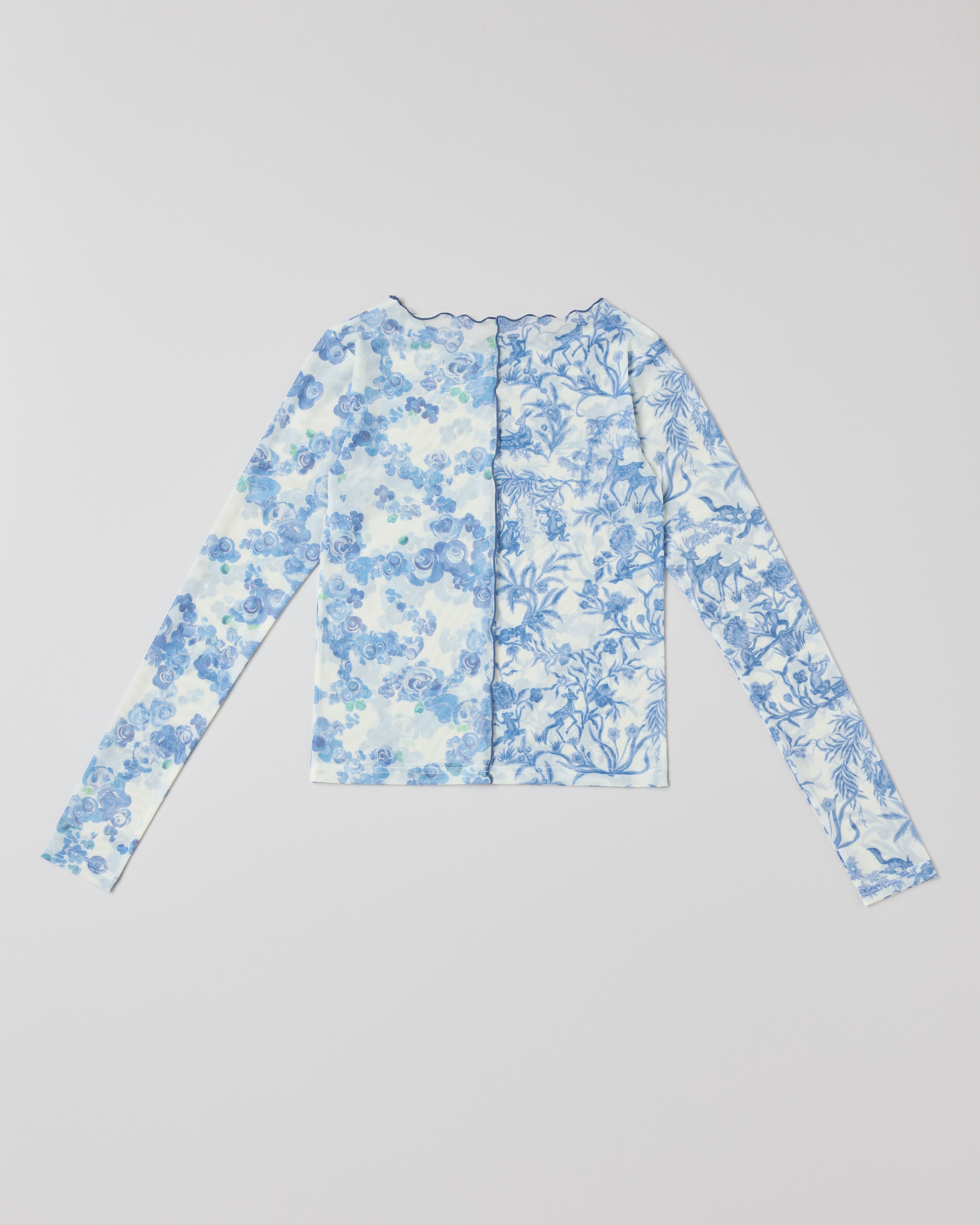 Toile de Jouy rose see-through tops (round neck)