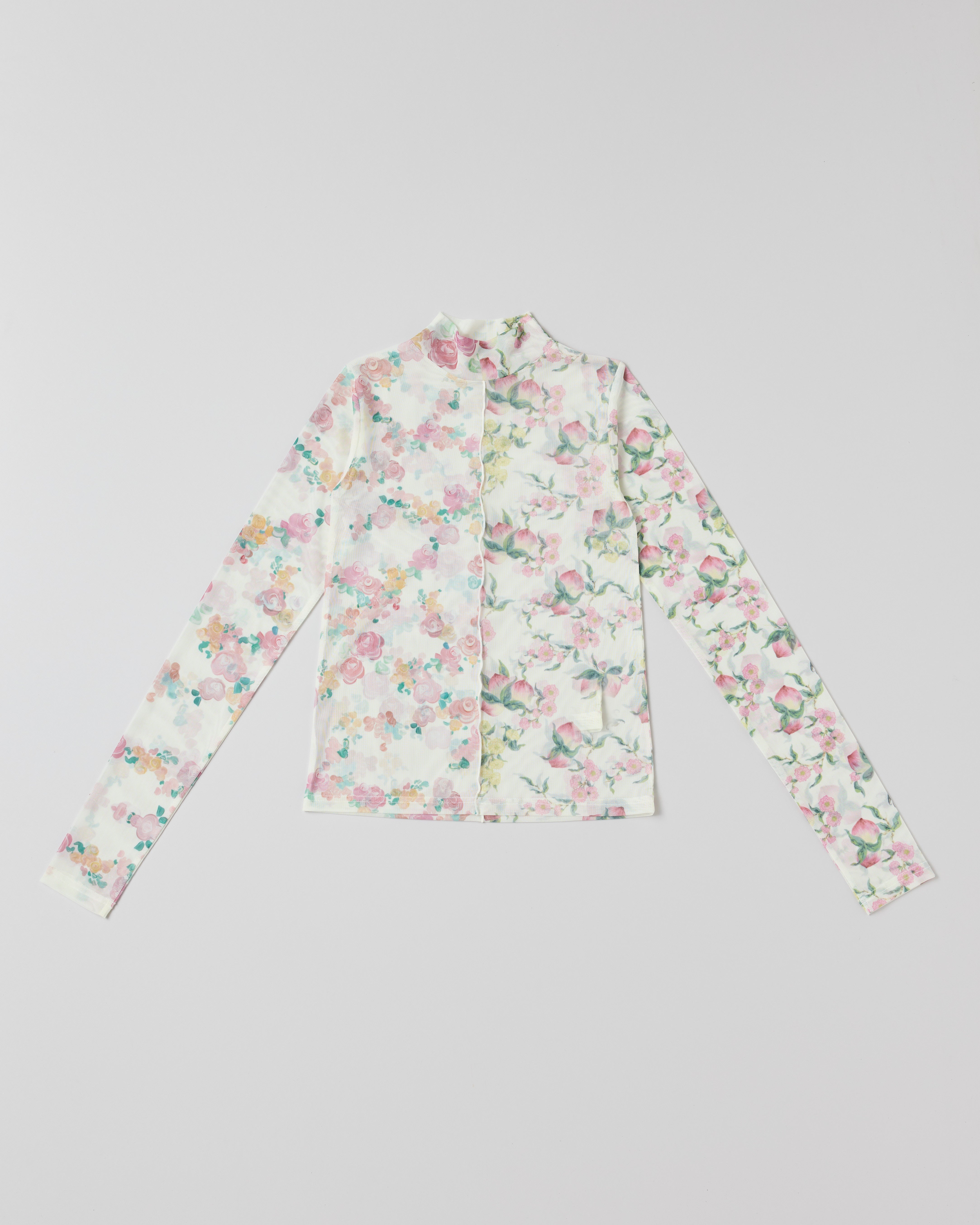 Peach flower see-through tops (high neck)