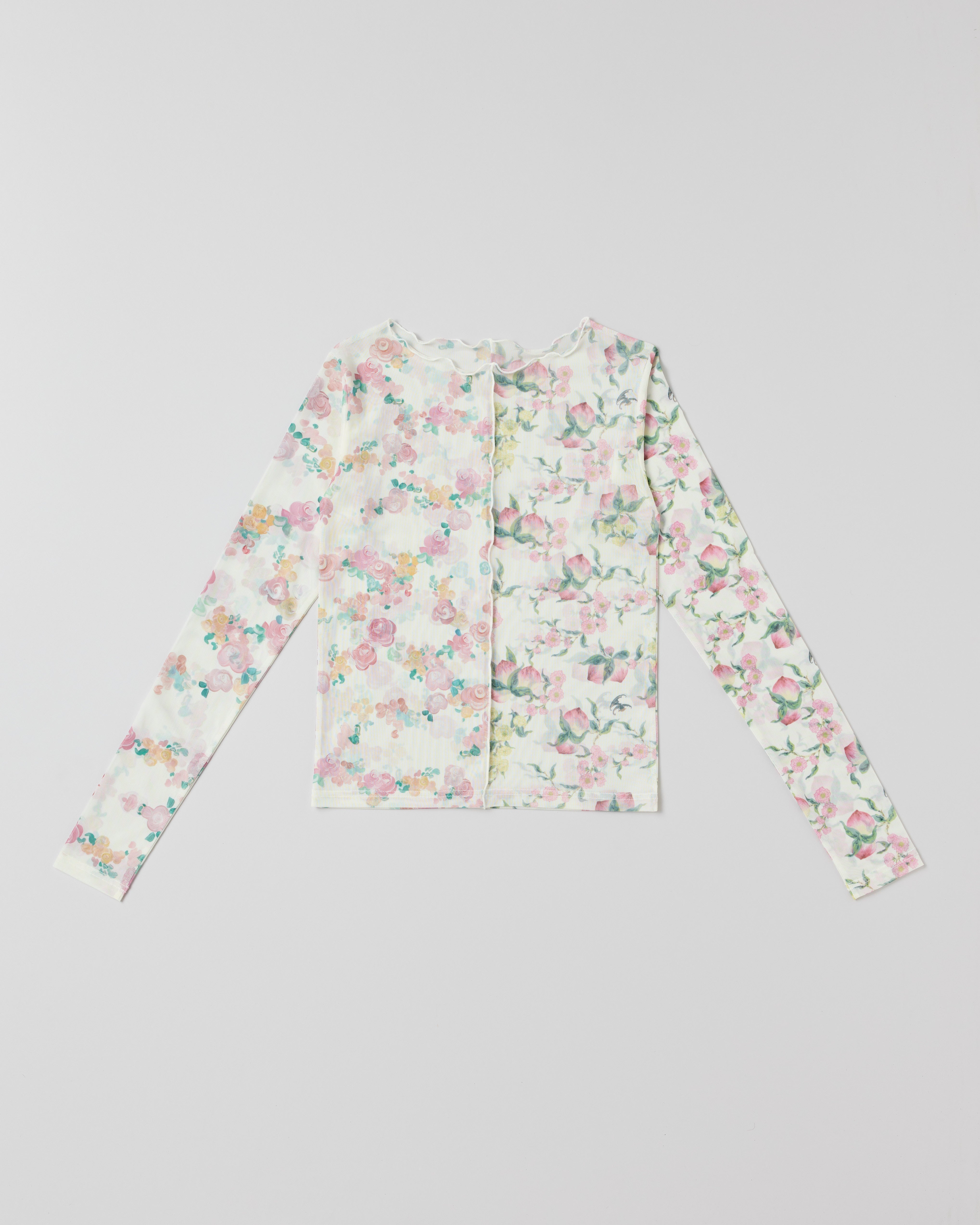 Peach flower see-through tops (round neck)