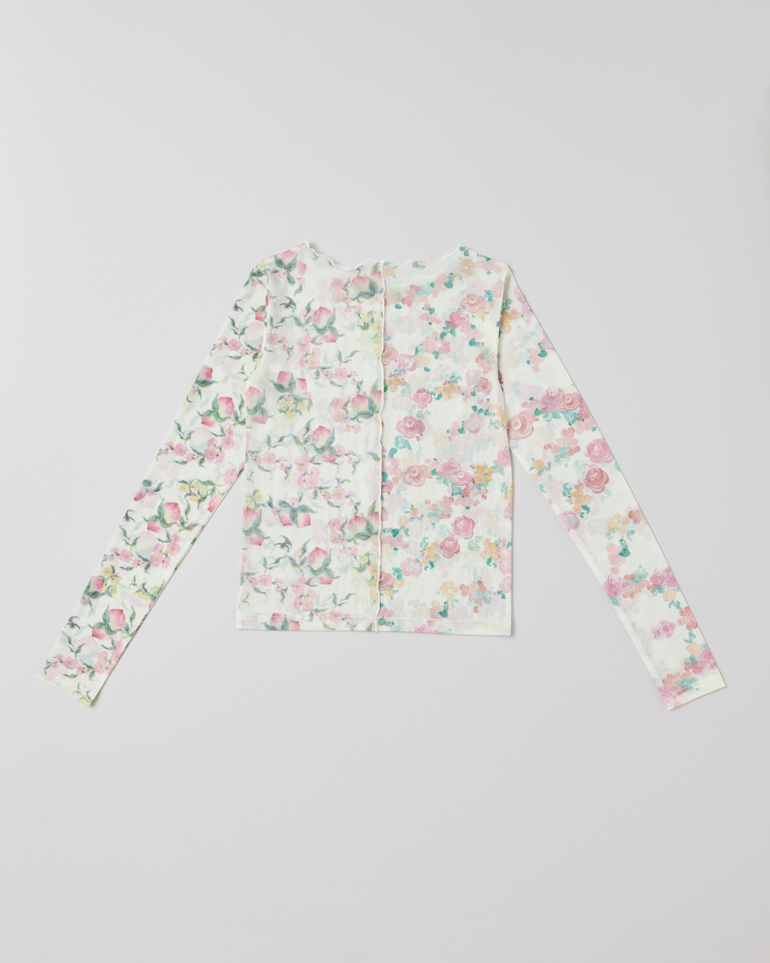 Peach flower see-through tops (round neck)