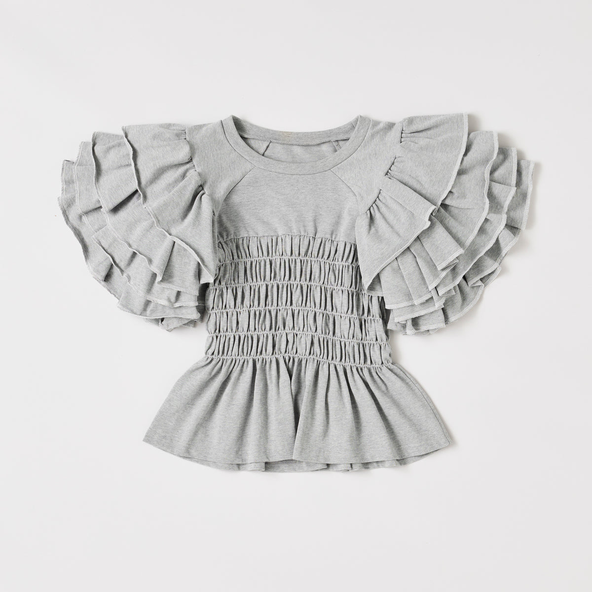 Tiered frill sleeve shirring t-shirt