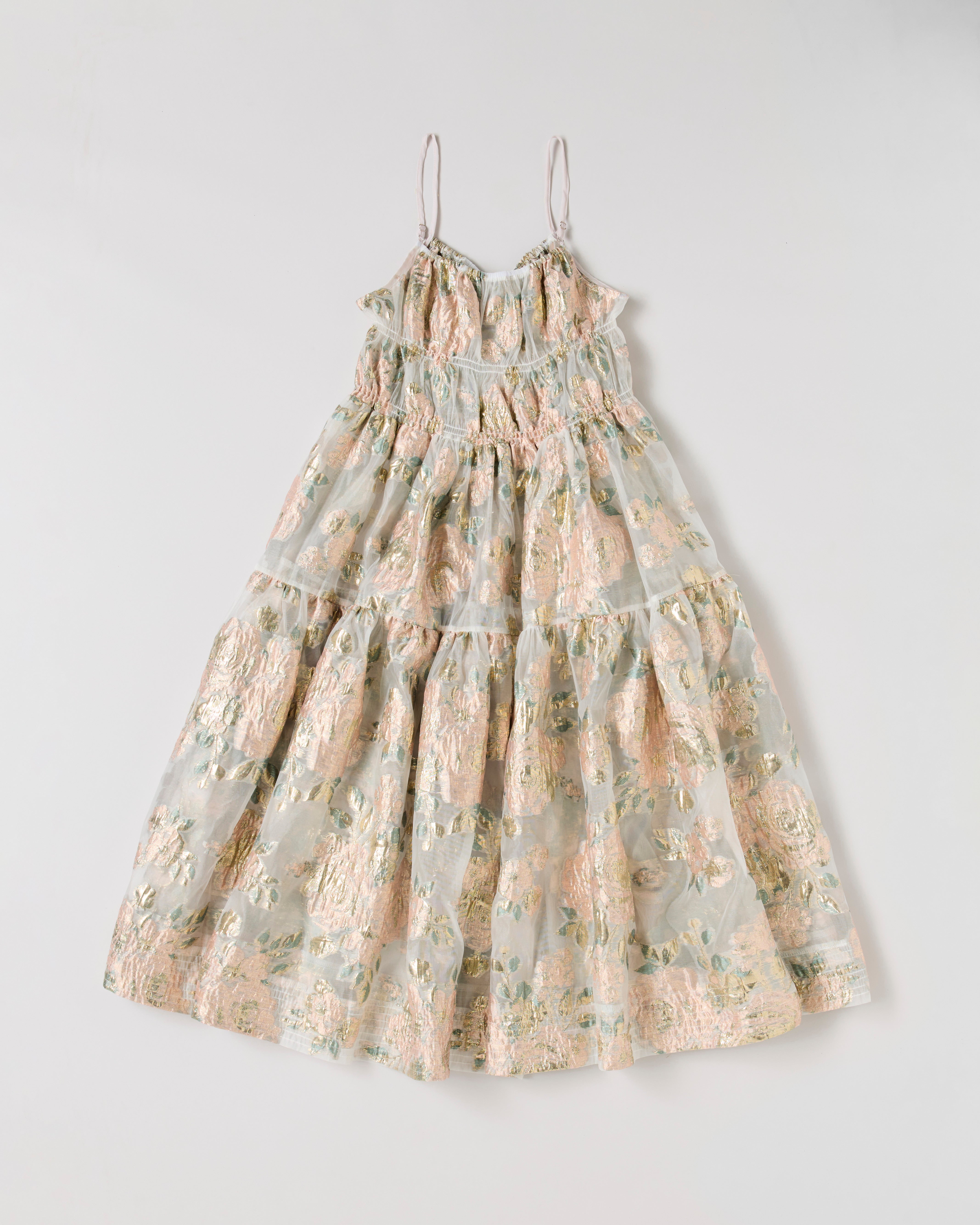 Pink gold jacquard cami dress