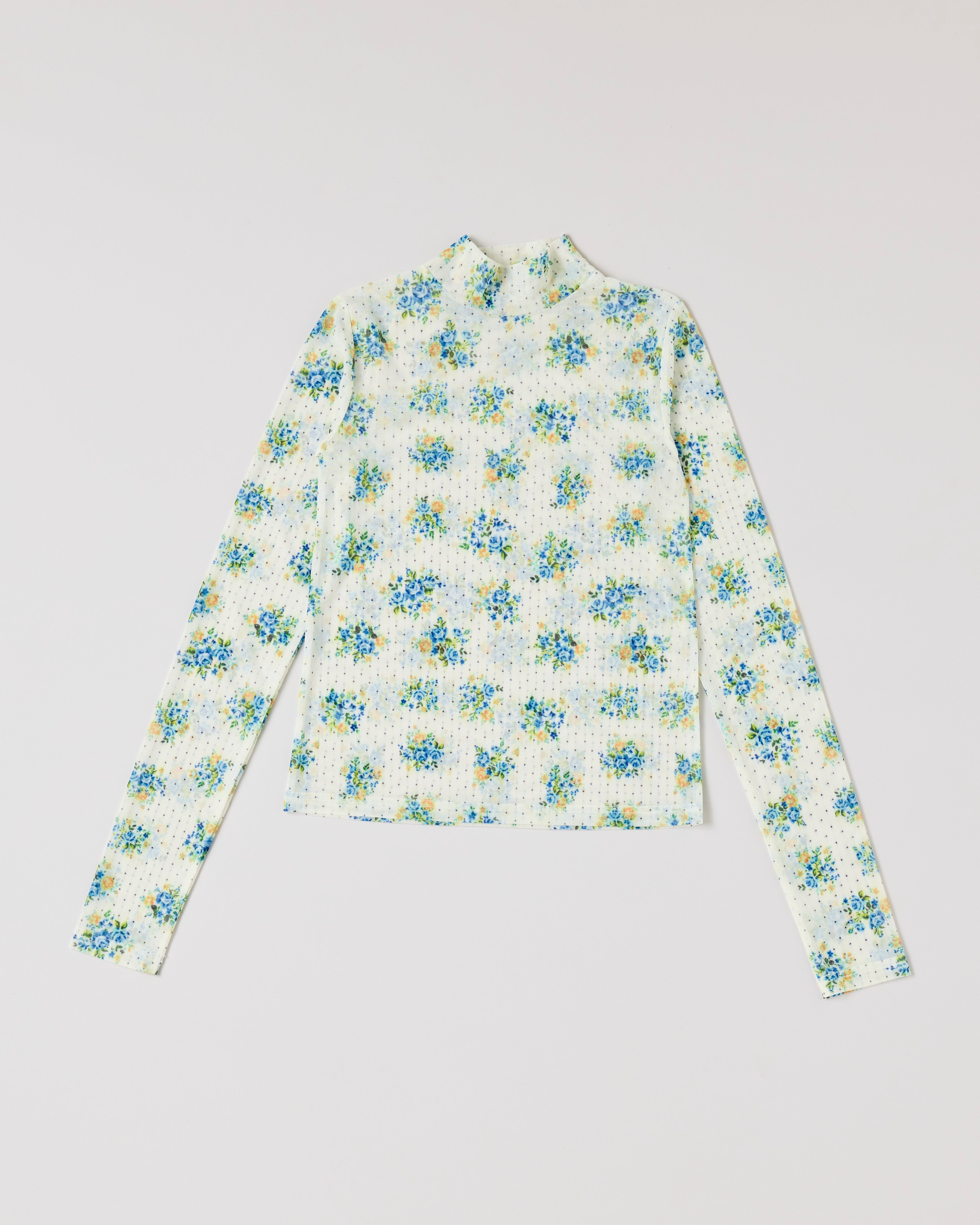 Romantic flower dot see-through tops (high neck)