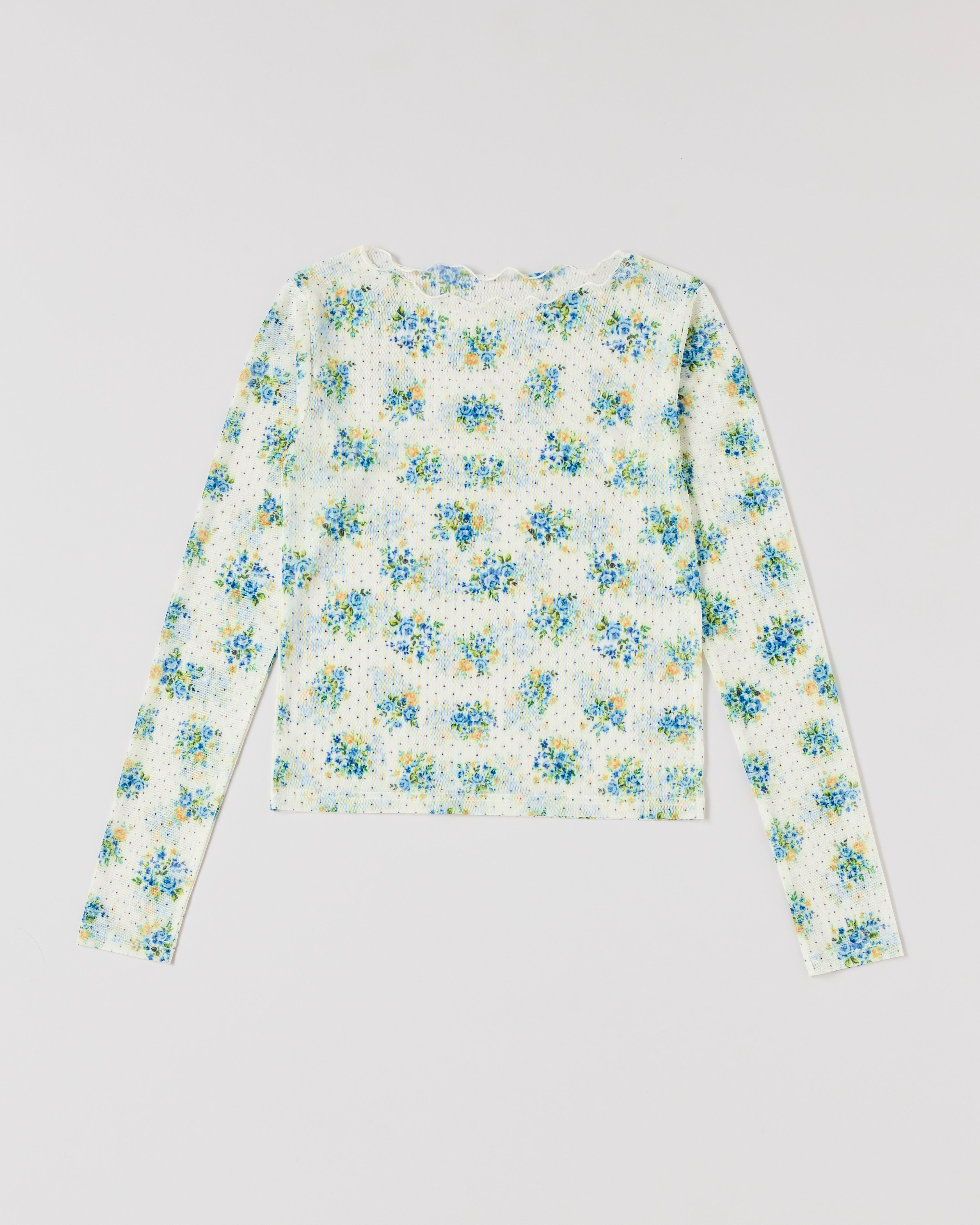 Romantic flower dot see-through tops (round neck)