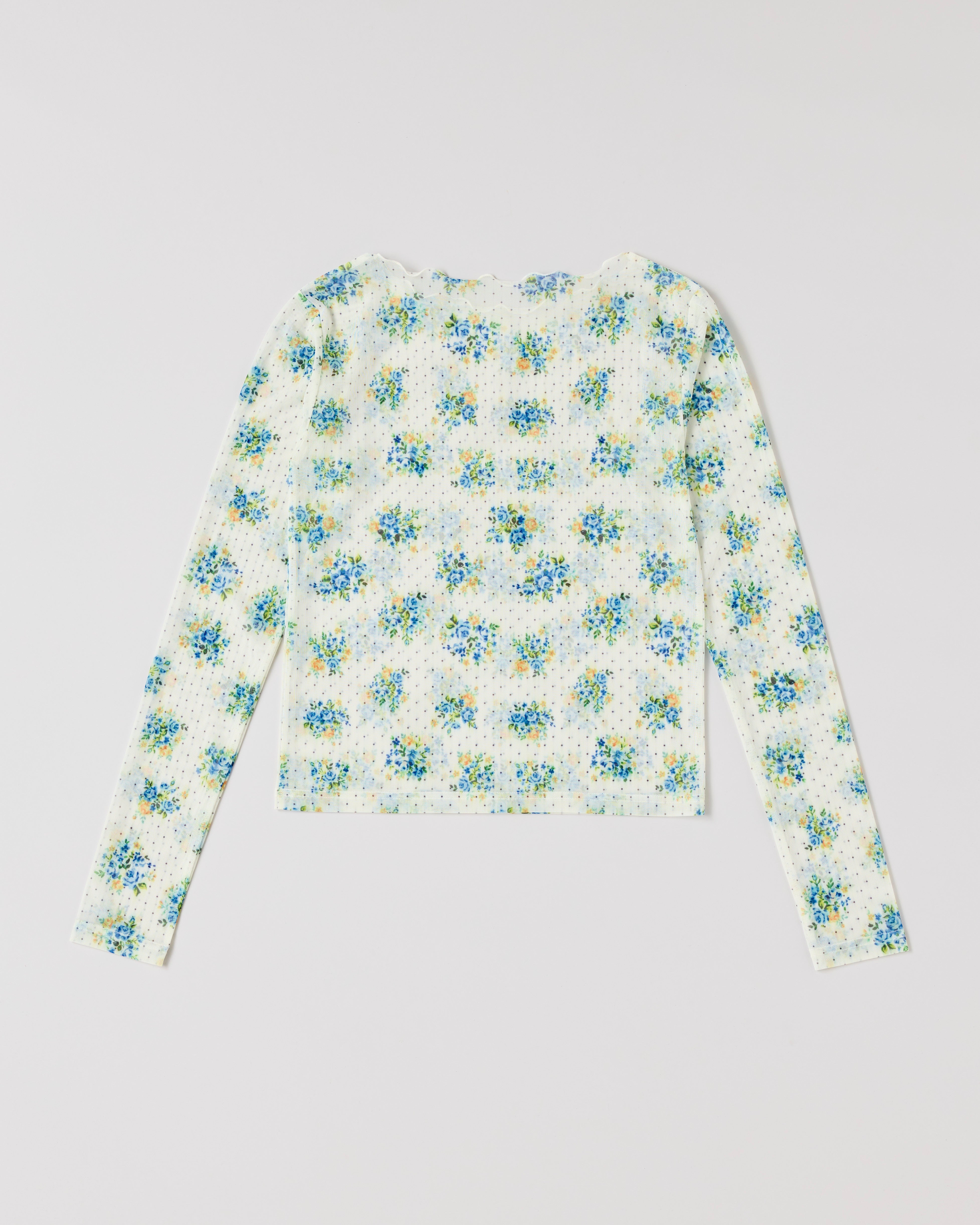 Romantic flower dot see-through tops (round neck)