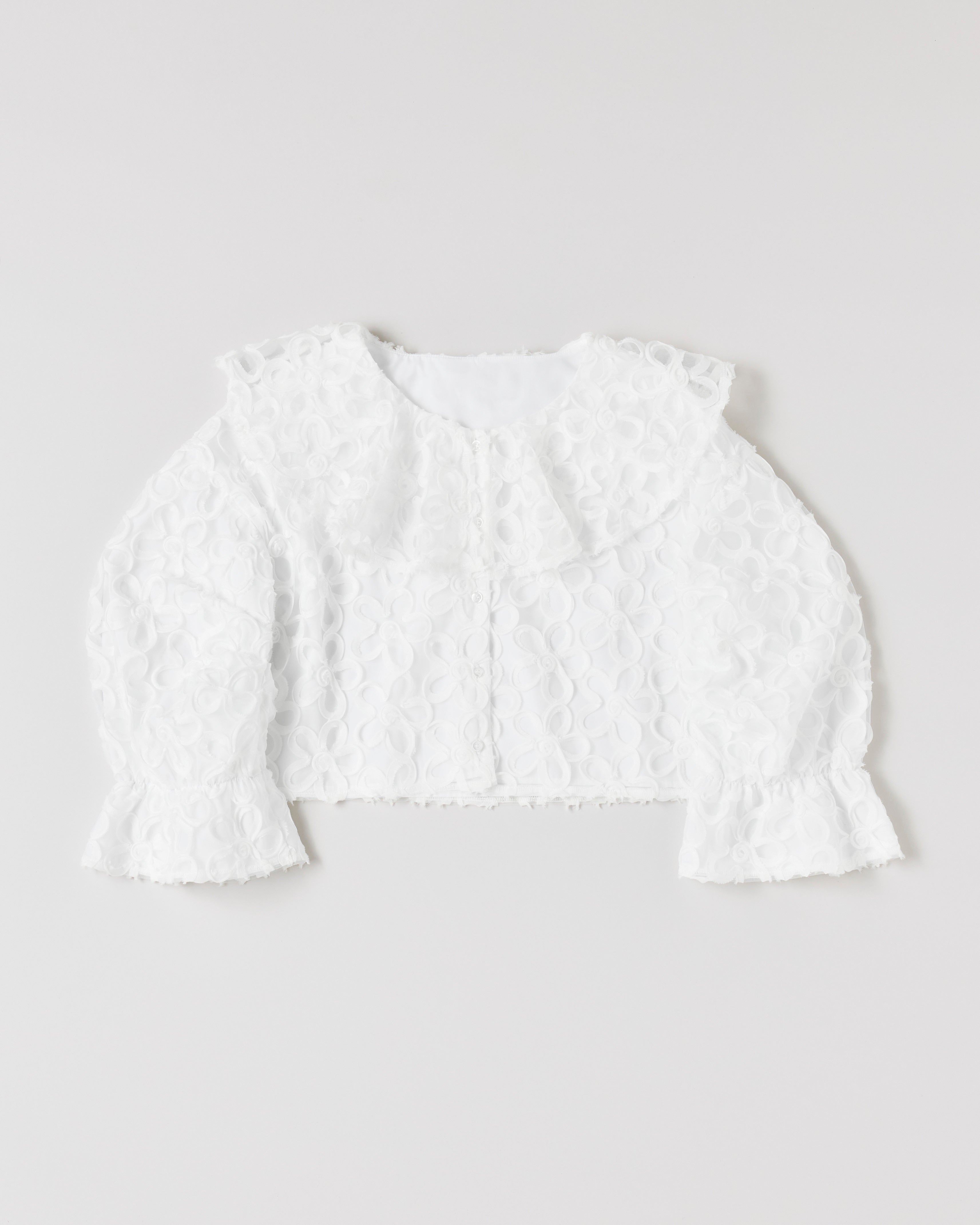 Ruffle collar flower tulle blouse