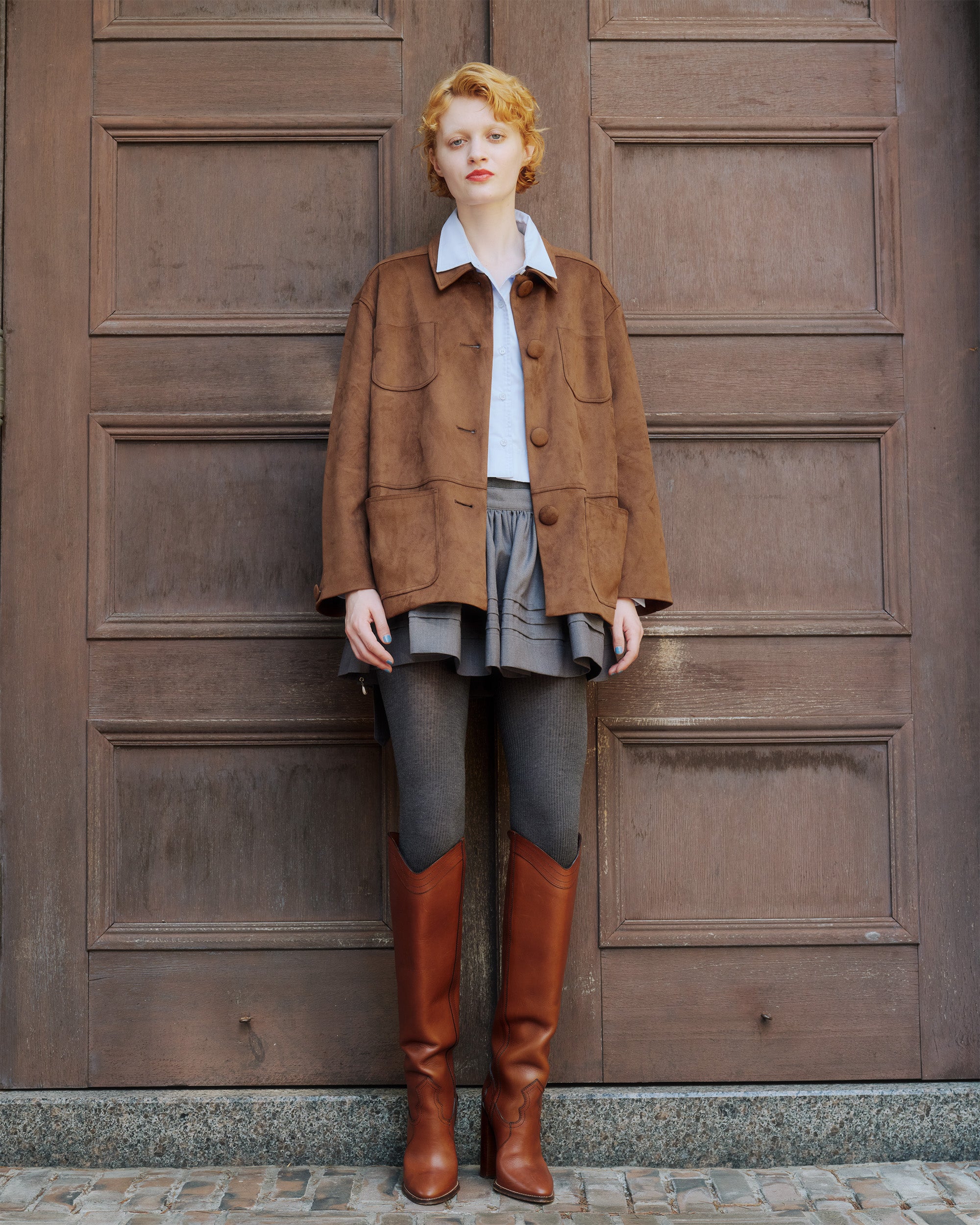 Suede-like cocoon jacket